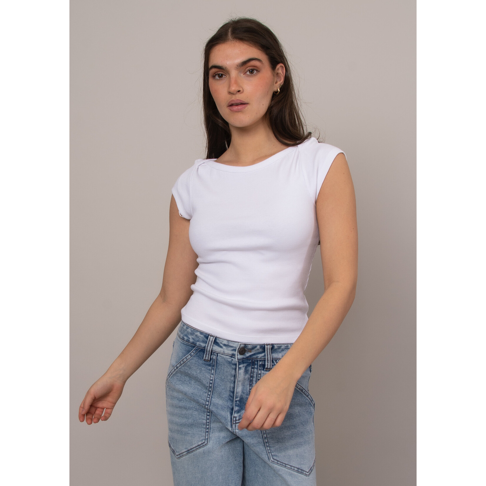 Rd Style Kelly Boat Neck Cap Sleeve Top
