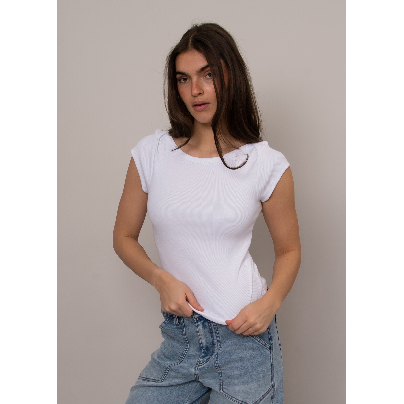 Rd Style Kelly Boat Neck Cap Sleeve Top
