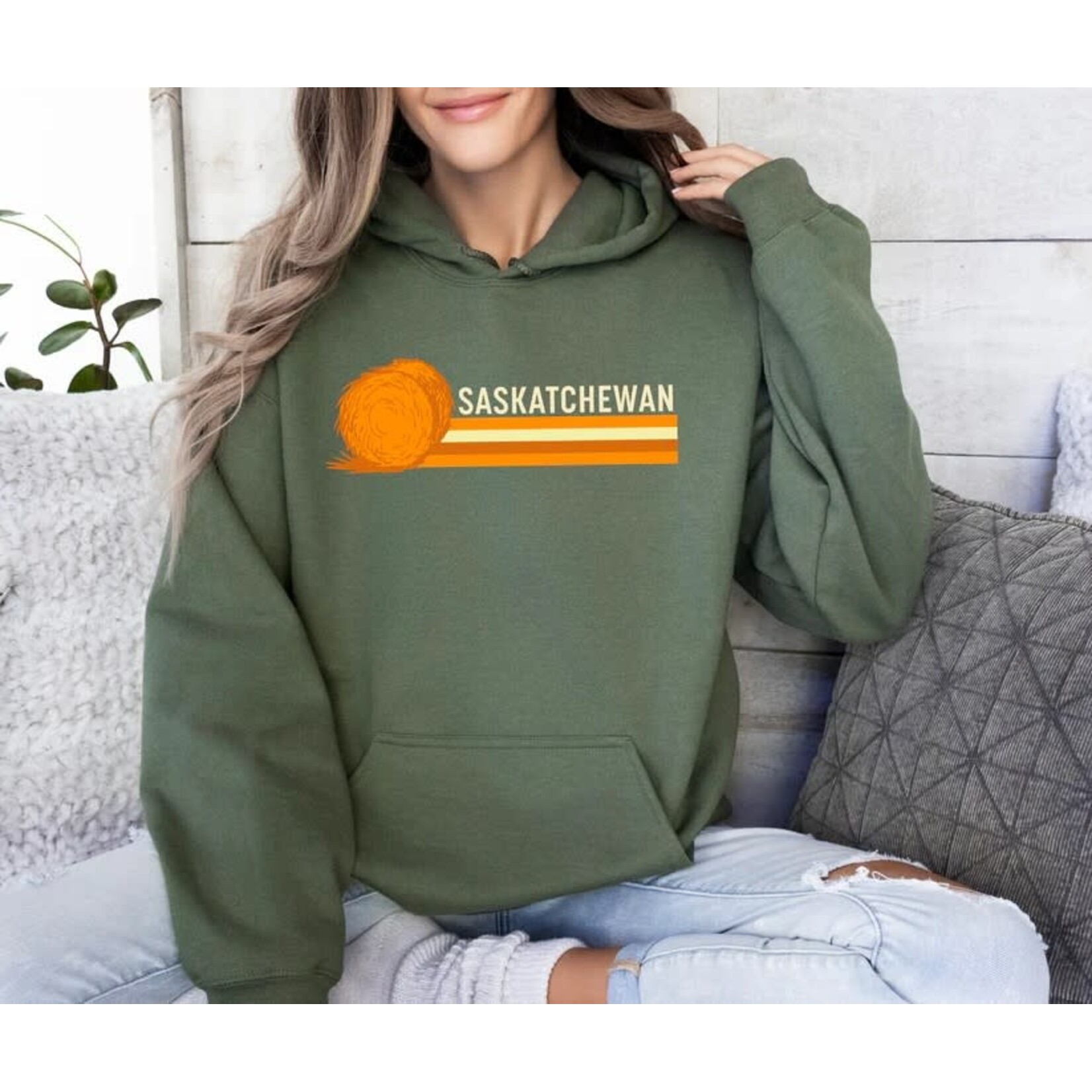 GGS Saskatchewan Retro 70s Hoodie Military Green