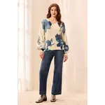 Tribal Puff Sleeve Printed V-Neck Sweater