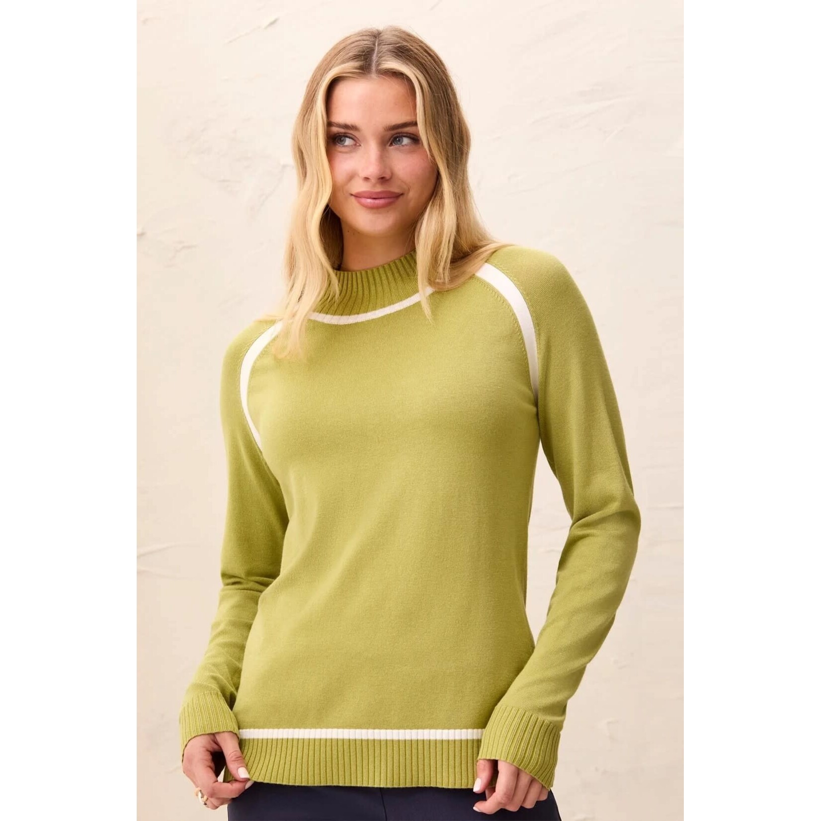 Tribal Mock Neck Sweater With Tipping Detail