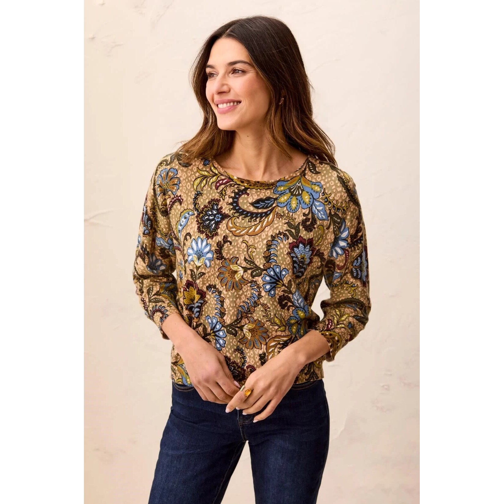 Tribal Soft Yarn 3/4 Sleeve Sweater