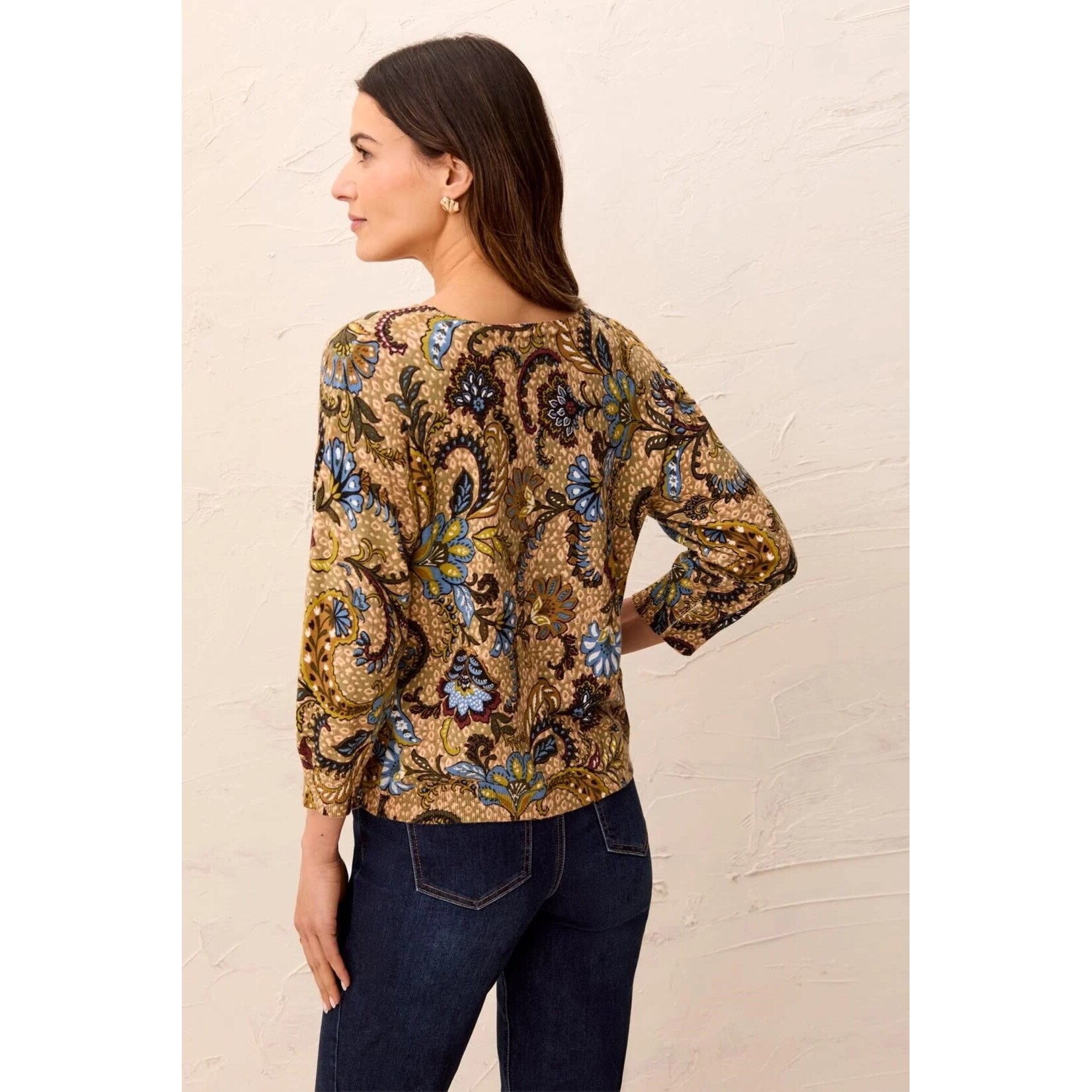 Tribal Soft Yarn 3/4 Sleeve Sweater