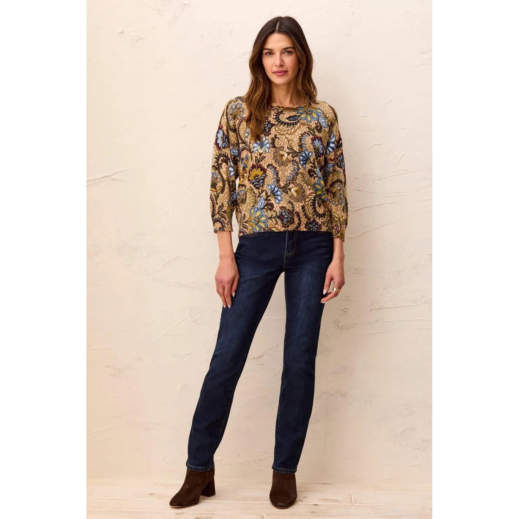 Tribal Soft Yarn 3/4 Sleeve Sweater