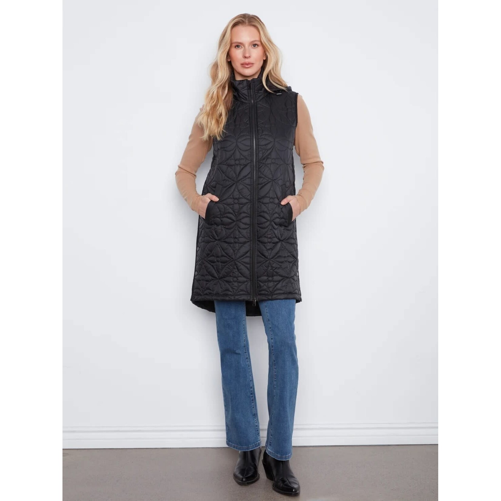 Charlie B Long Puffer Vest With Removable Hood