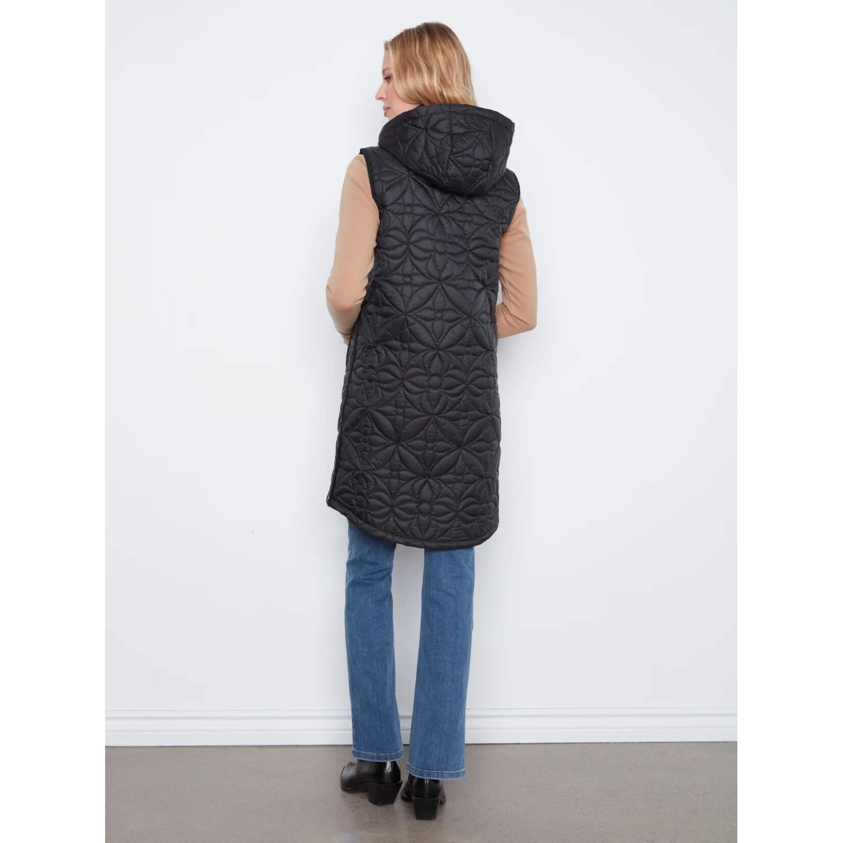 Charlie B Long Puffer Vest With Removable Hood