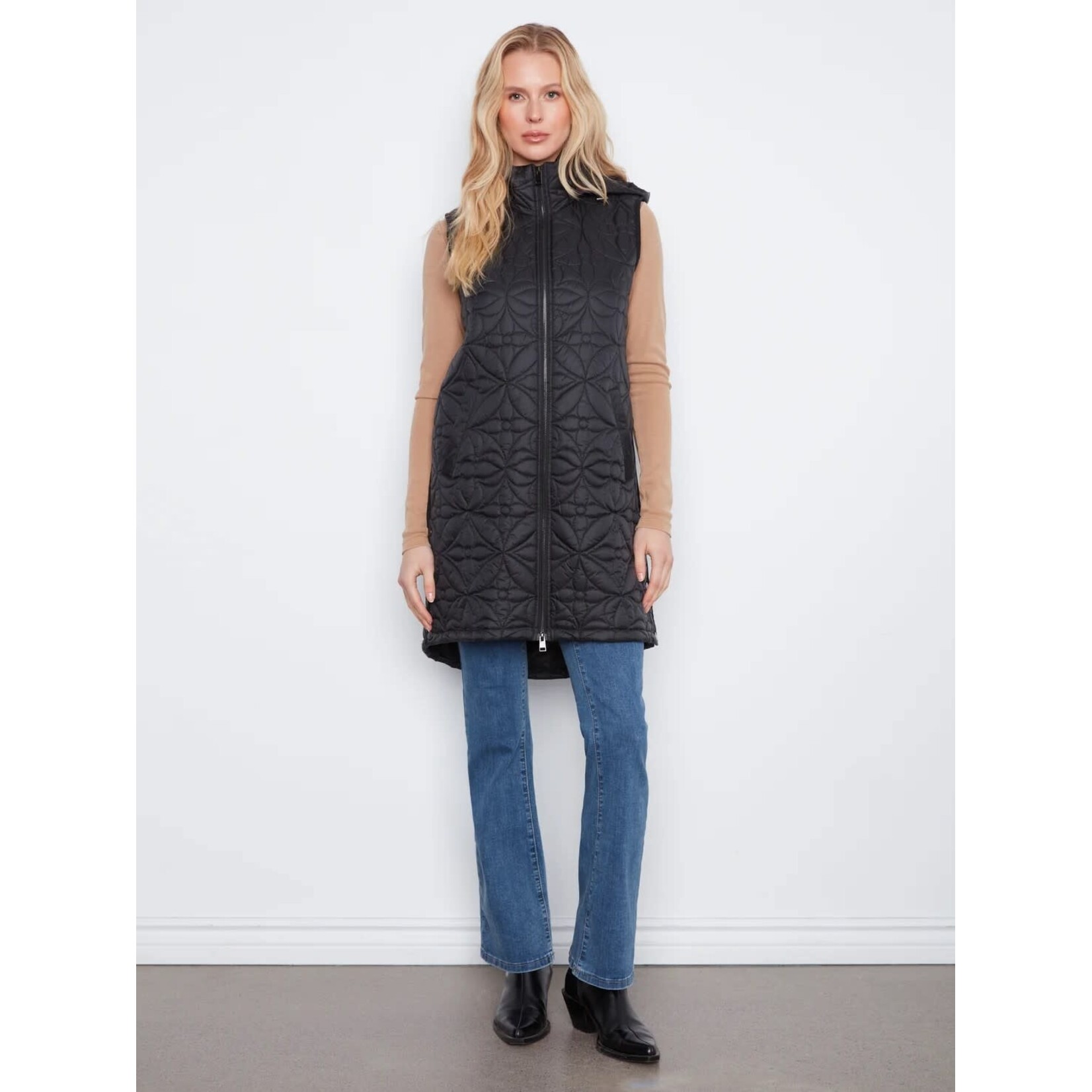 Charlie B Long Puffer Vest With Removable Hood