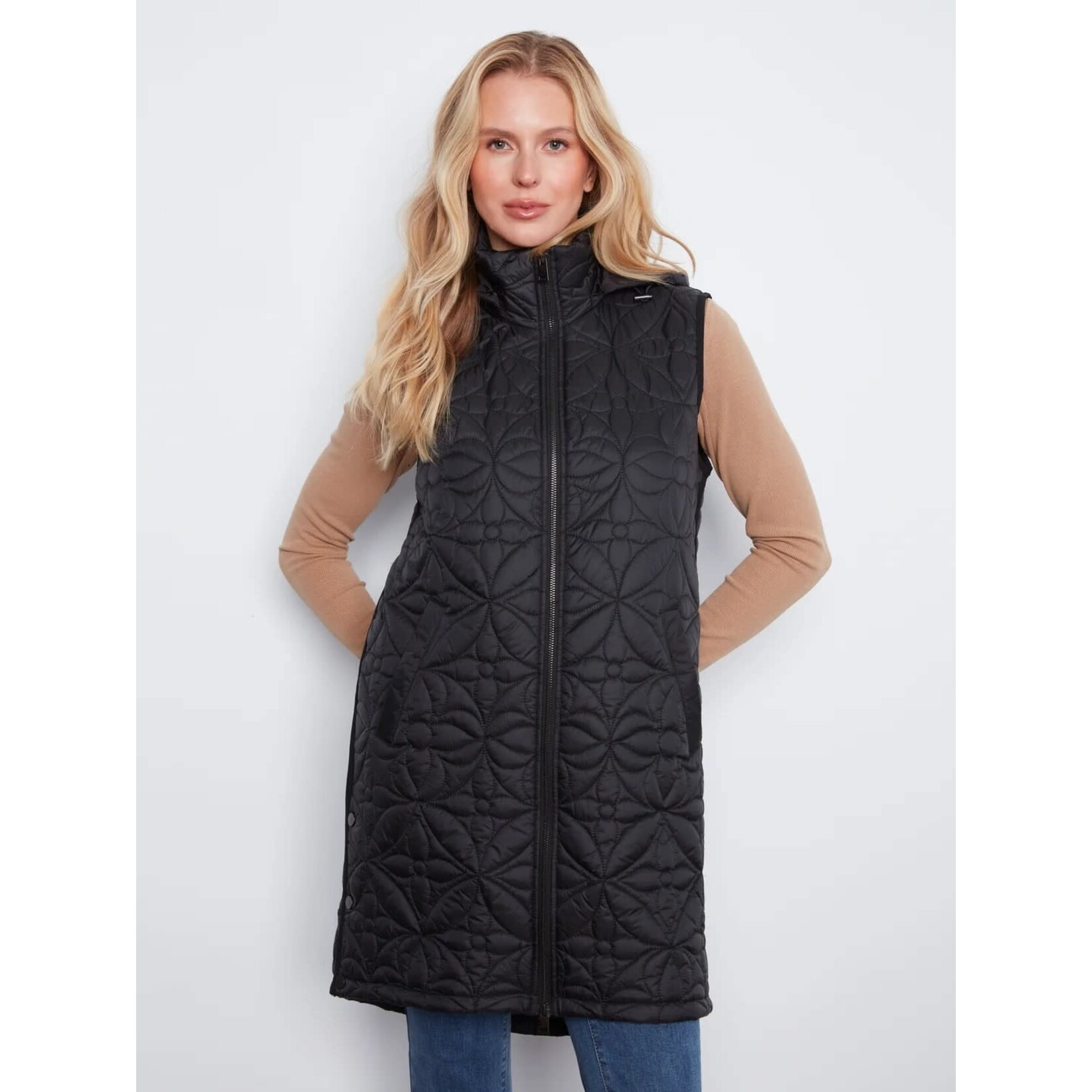 Charlie B Long Puffer Vest With Removable Hood