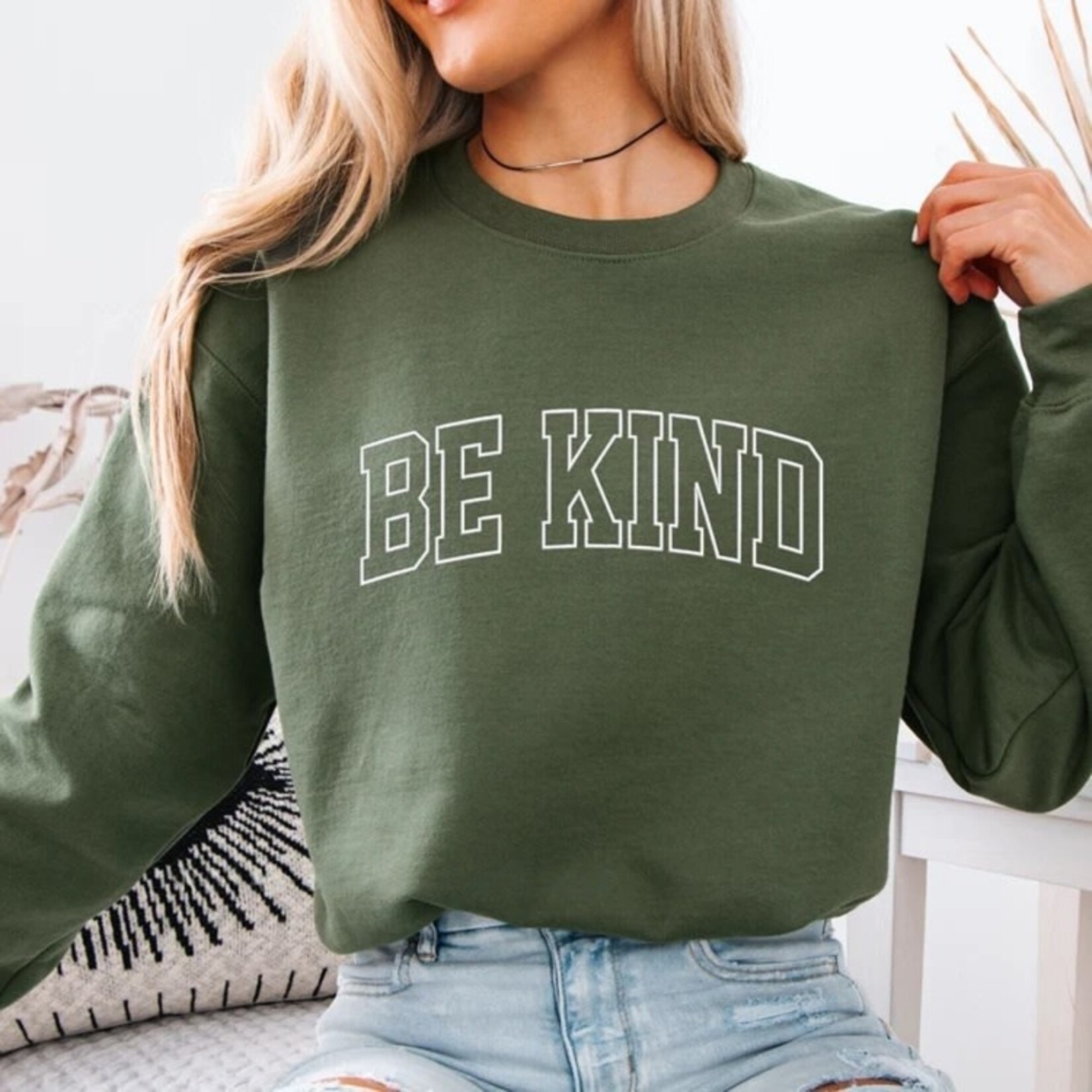 Royal Blush Be Kind Embroidered Sweatshirt Military Green