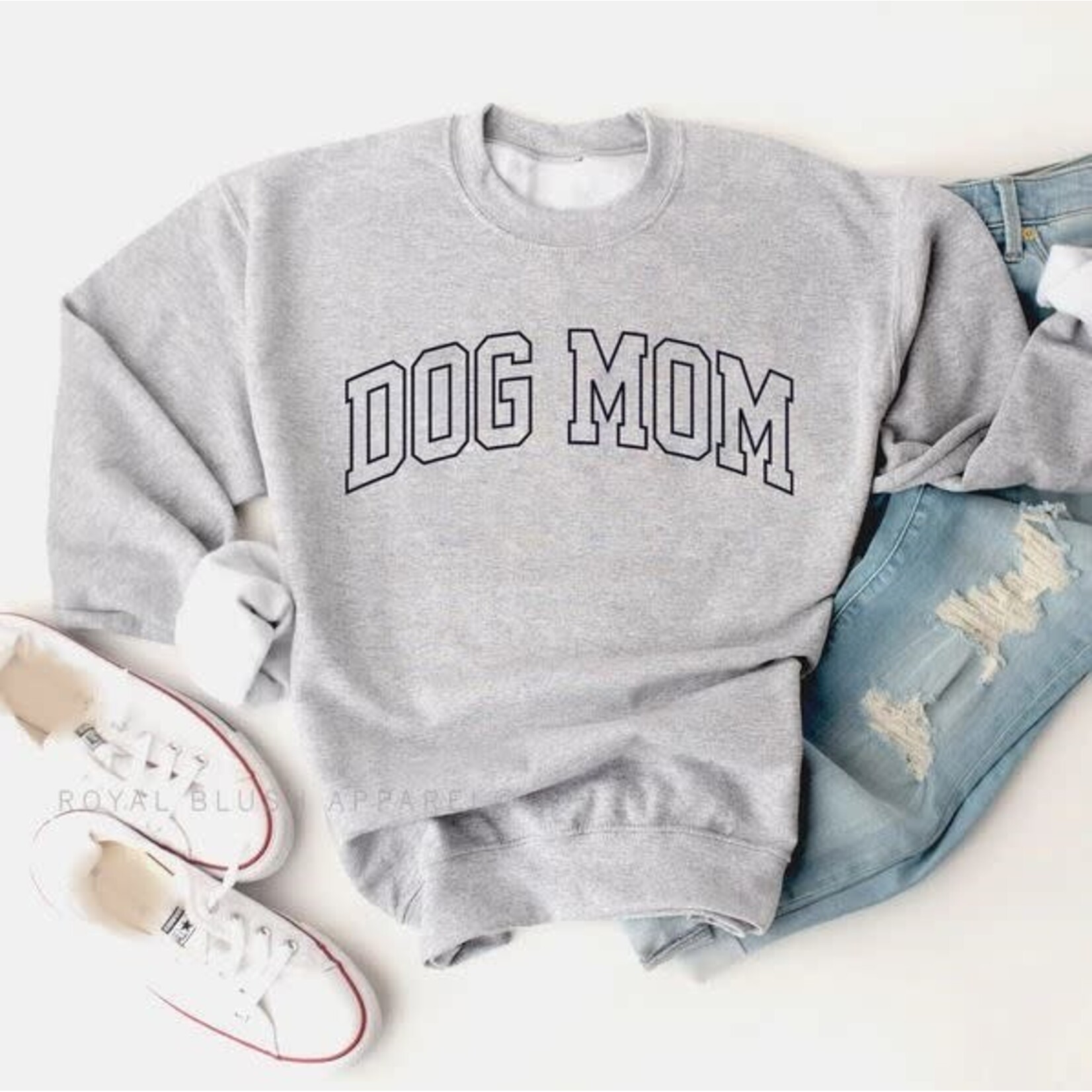 Royal Blush Dog Mom Embroidered Sweatshirt Sport Grey