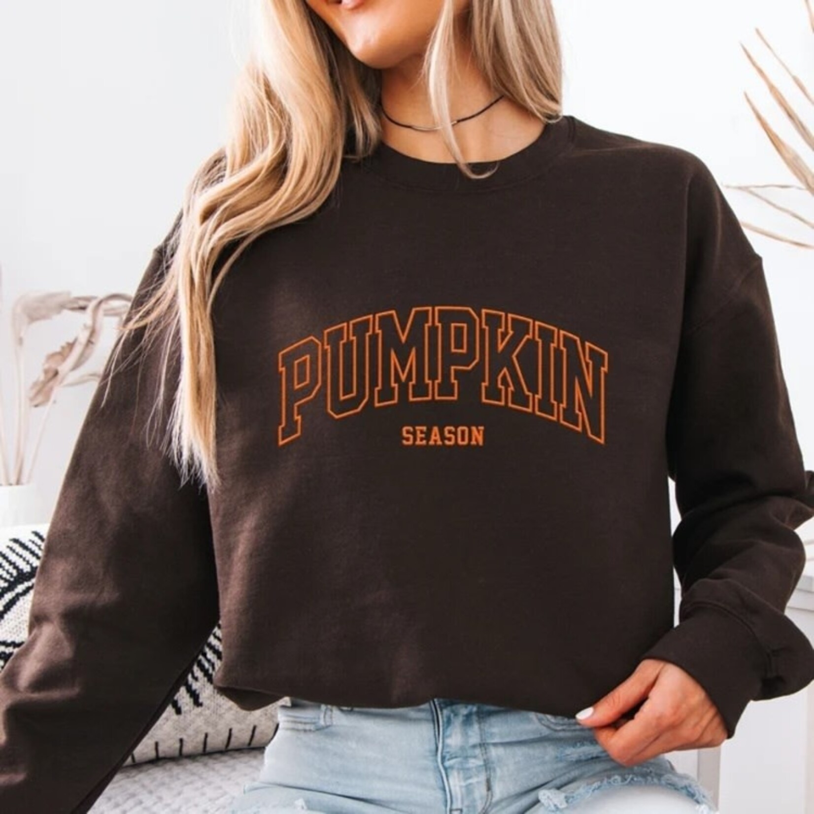 Royal Blush Pumpkin Season Embroidered Sweatshirt Dark Chocolate