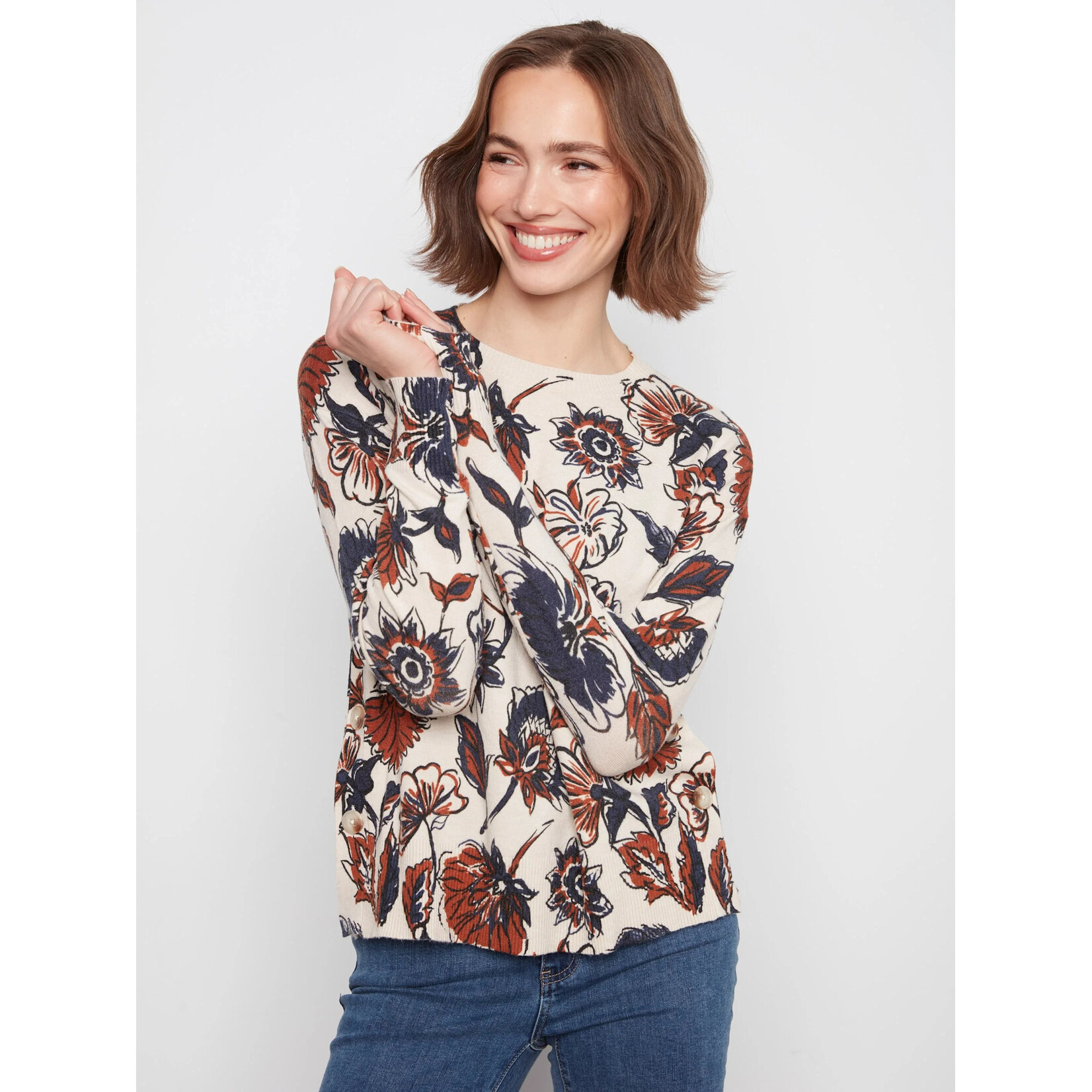 Charlie B Drop Shoulder Printed Sweater