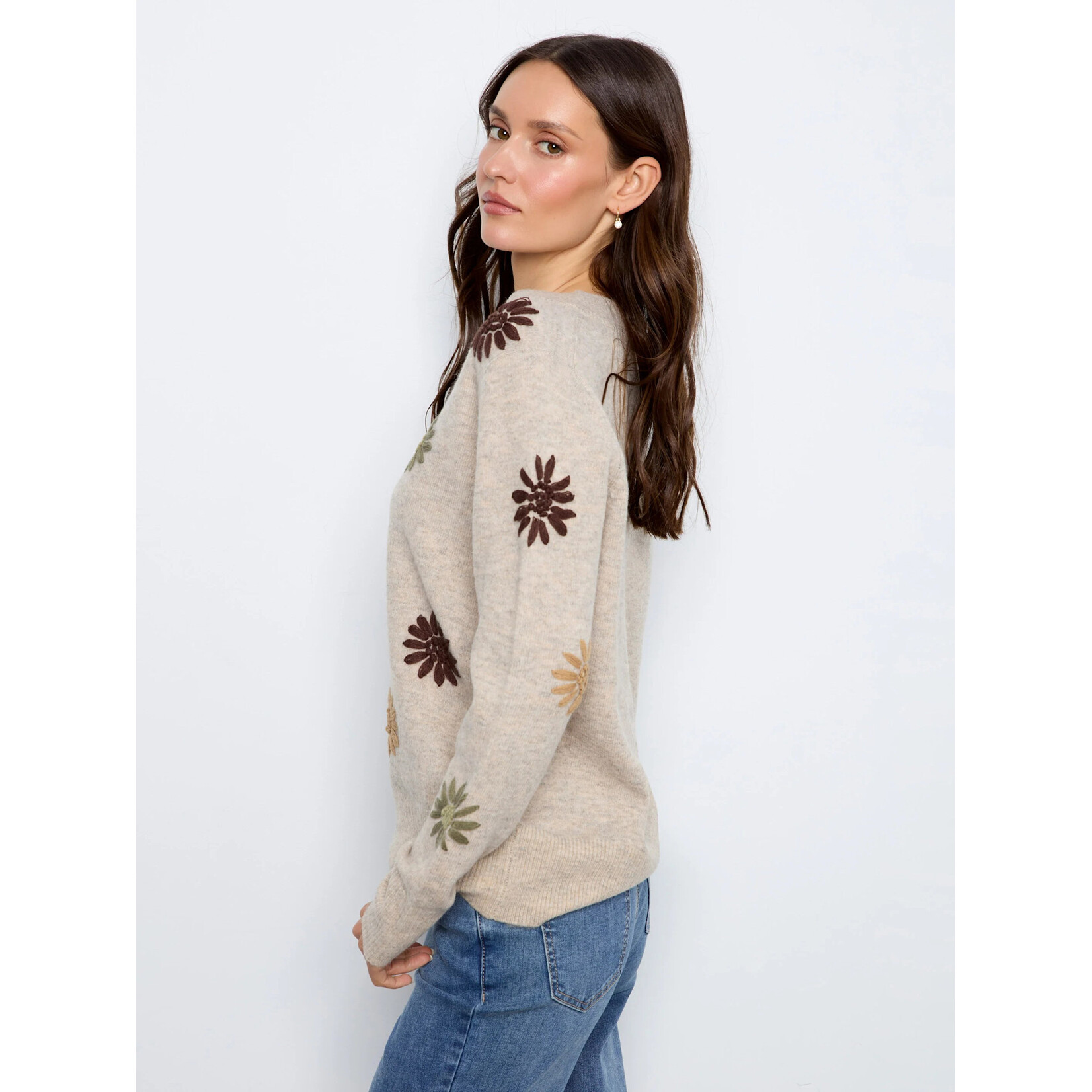 Charlie B Embroidered V-Neck Sweater