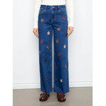 Charlie B Wide Leg Jeans With Suede Flower Patch