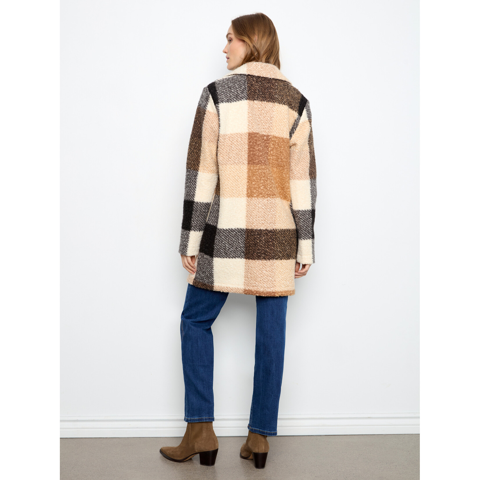 Charlie B Plaid Boucle Knit Tailored Collar Coat