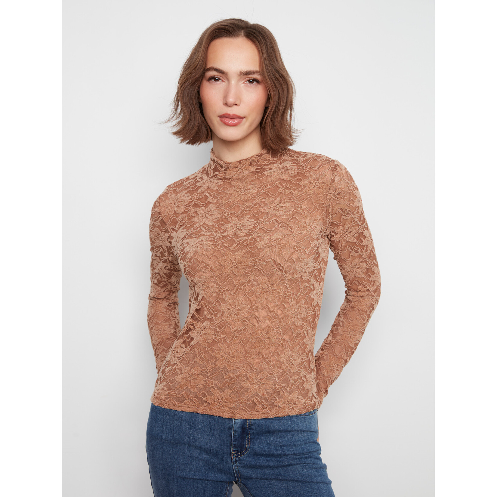 Charlie B Lined Long Sleeve Mock Neck