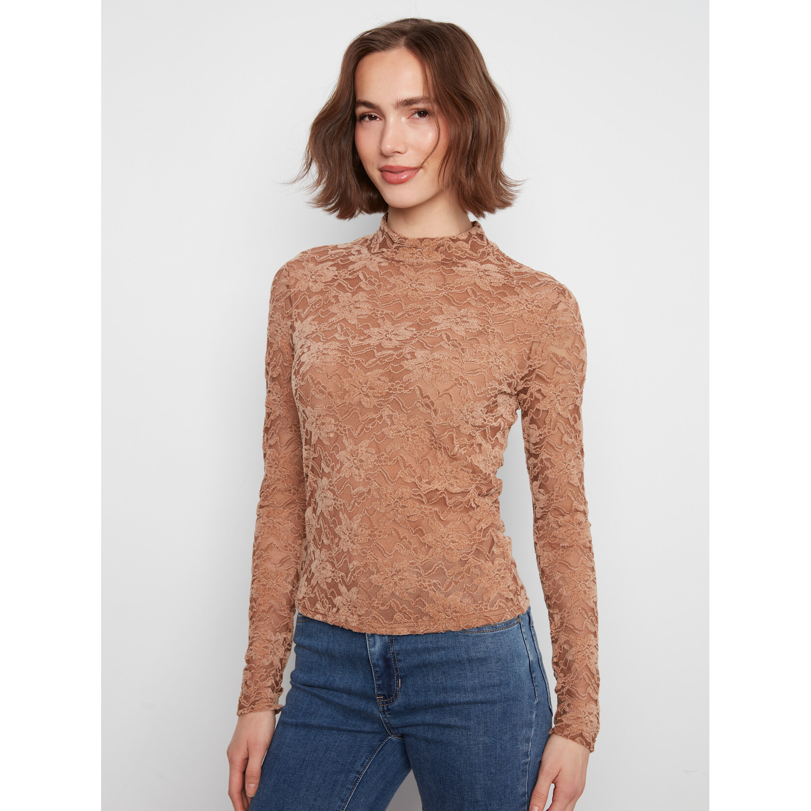 Charlie B Lined Long Sleeve Mock Neck