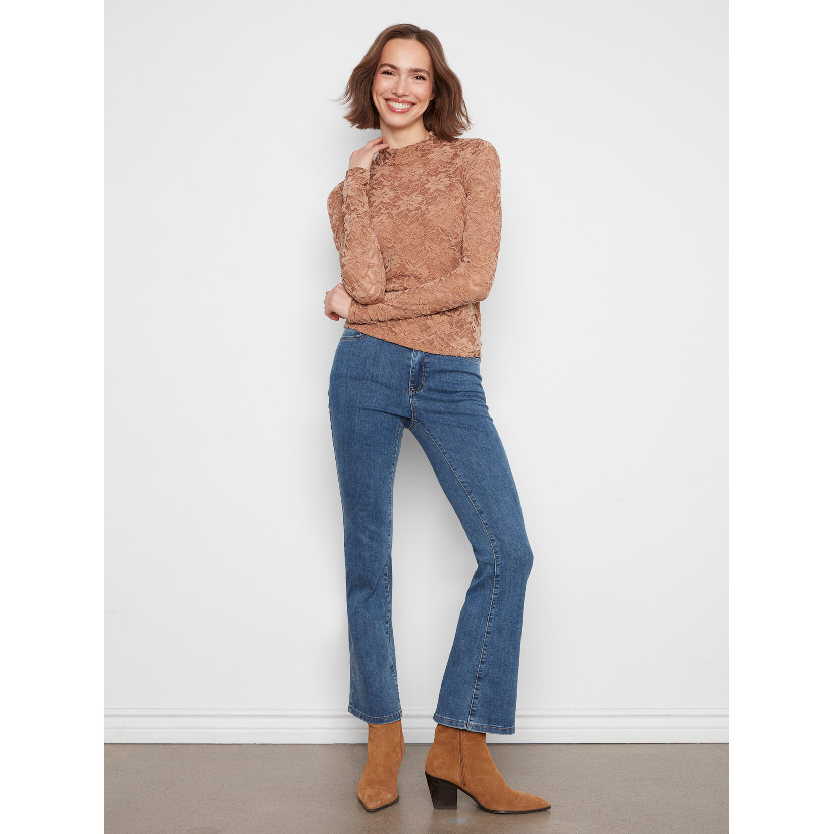 Charlie B Lined Long Sleeve Mock Neck