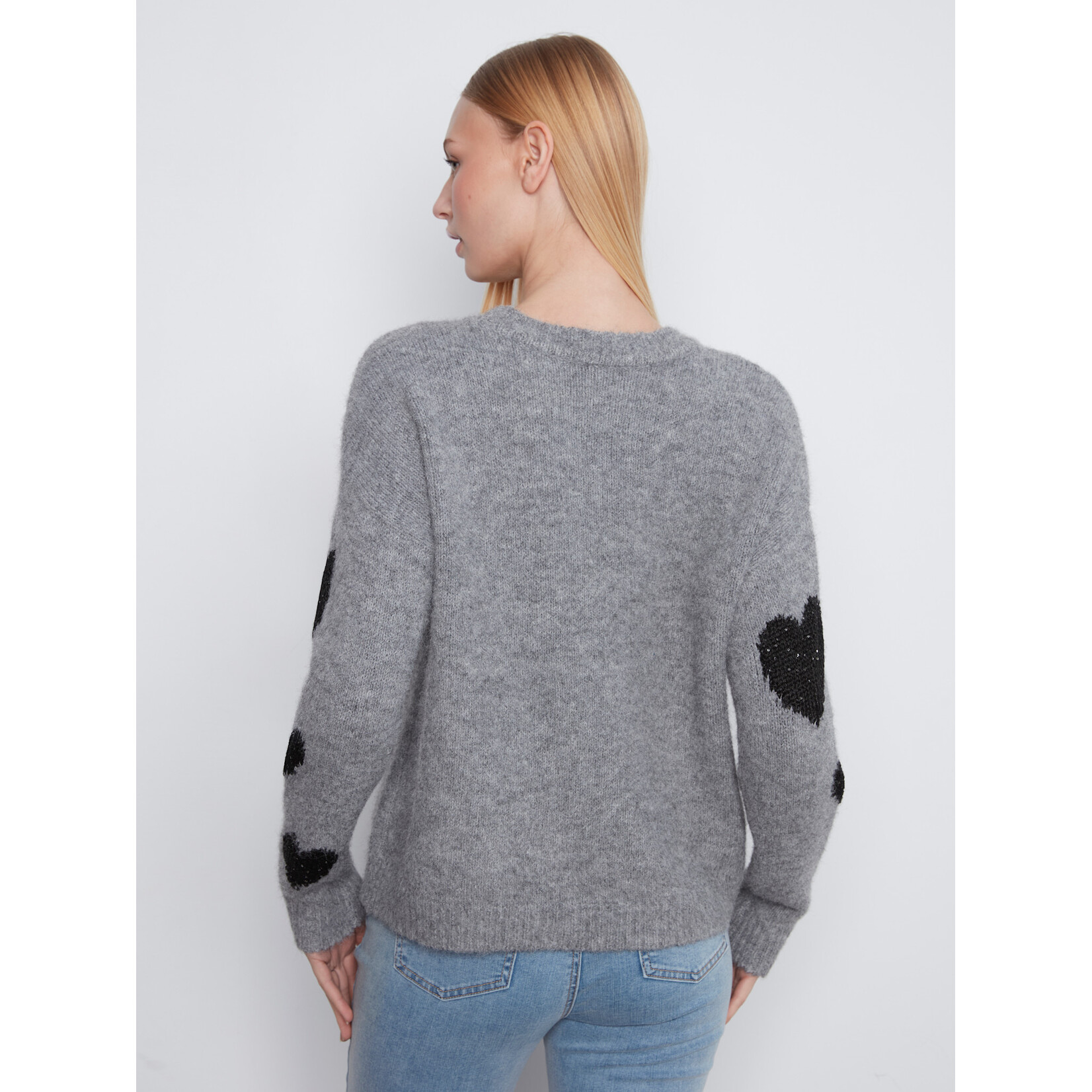 Charlie B Drop Shoulder Heart Embroidered Sweater