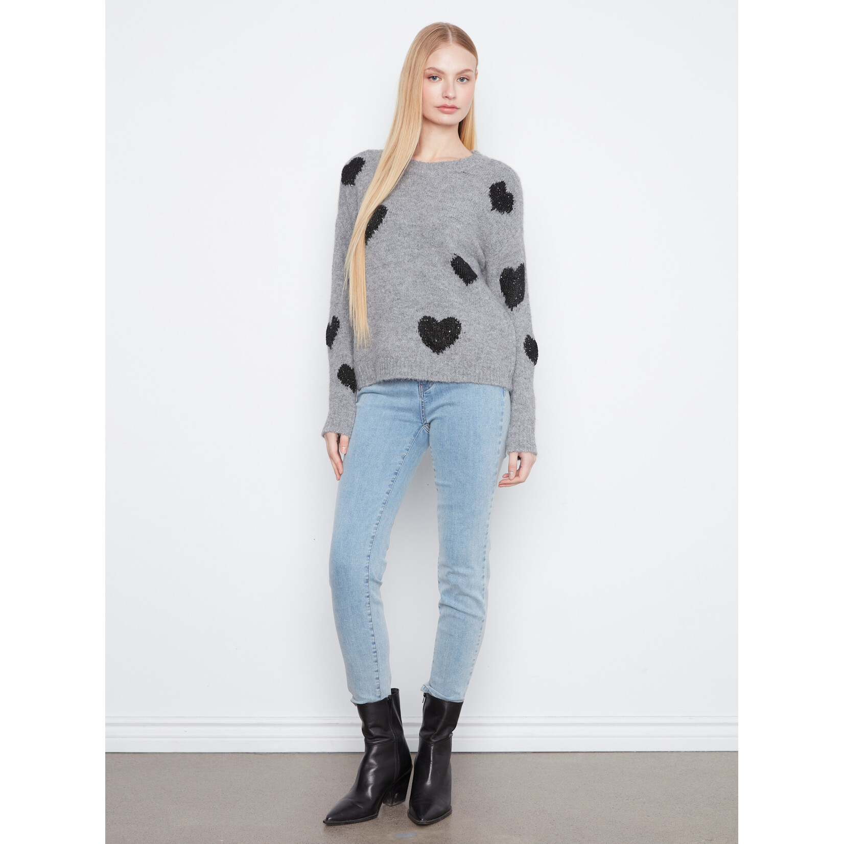 Charlie B Drop Shoulder Heart Embroidered Sweater