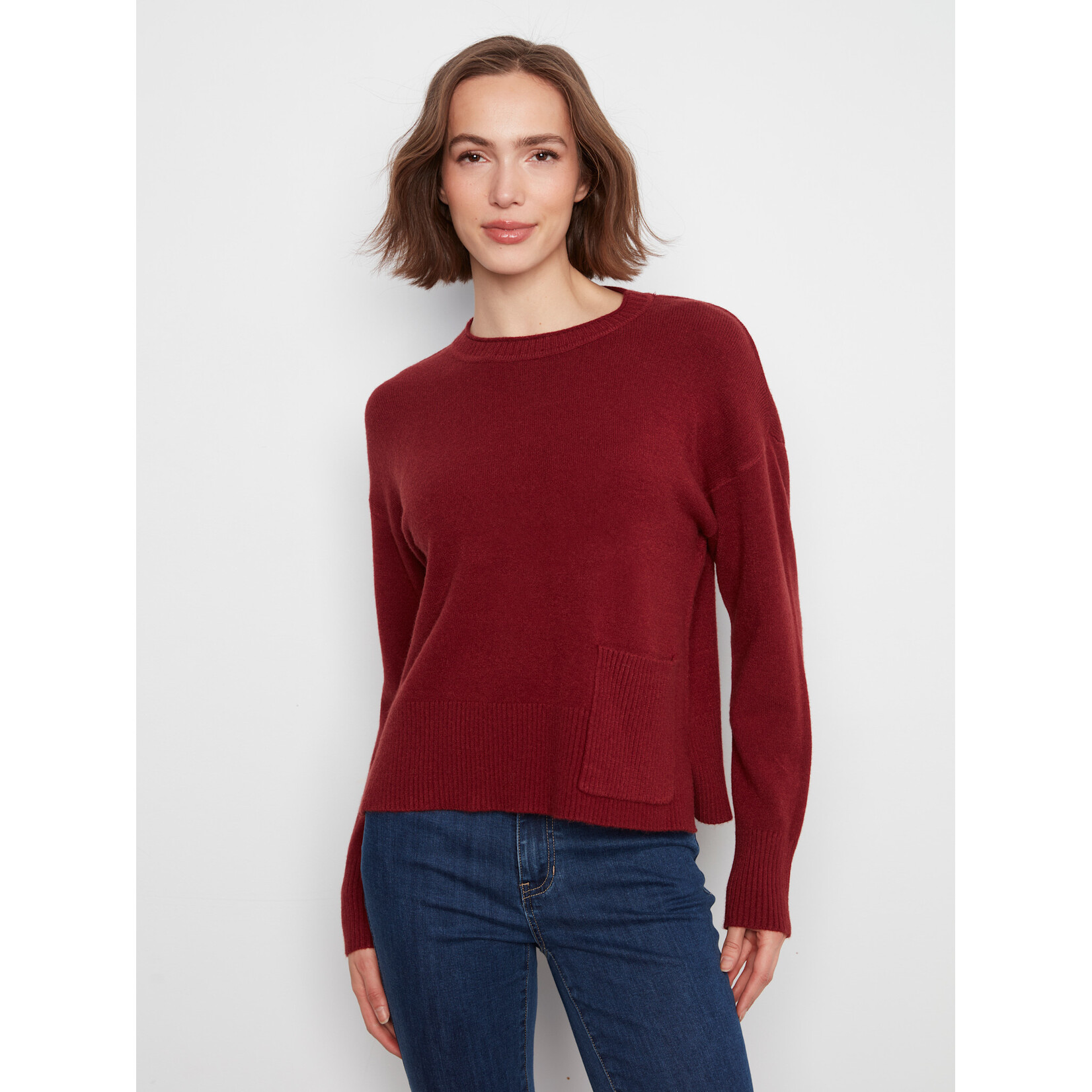 Charlie B Crew Neck Cropped Sweater