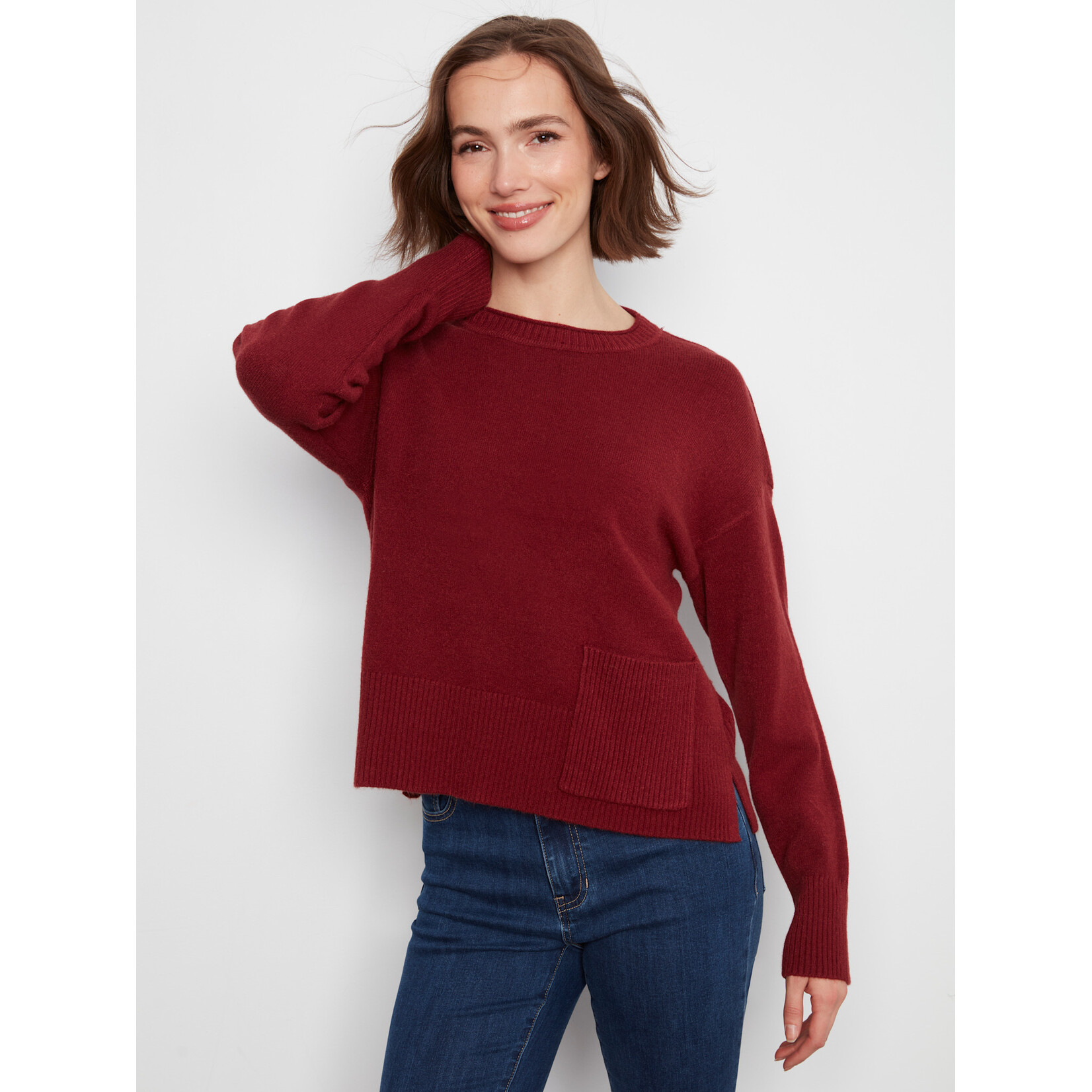 Charlie B Crew Neck Cropped Sweater
