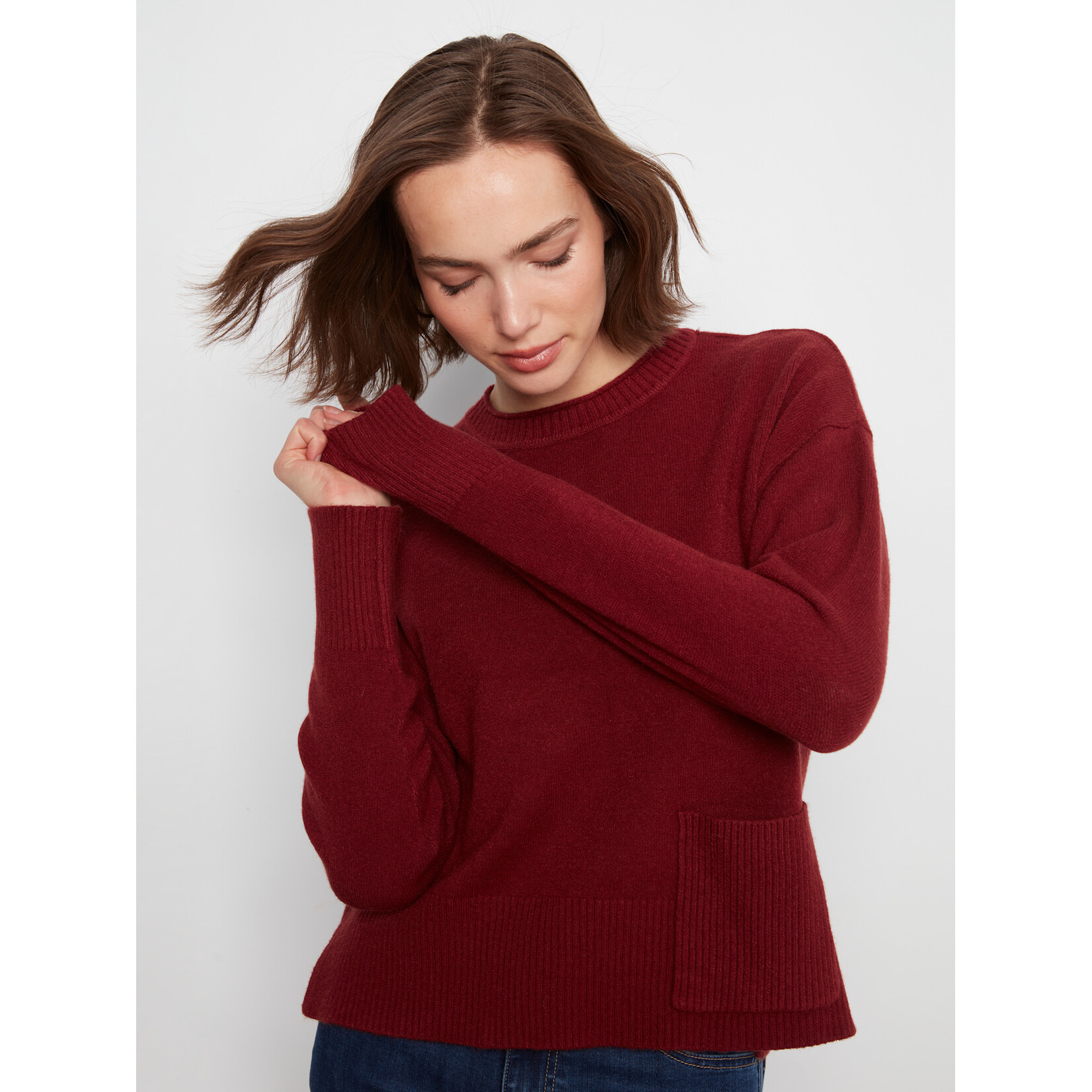 Charlie B Crew Neck Cropped Sweater