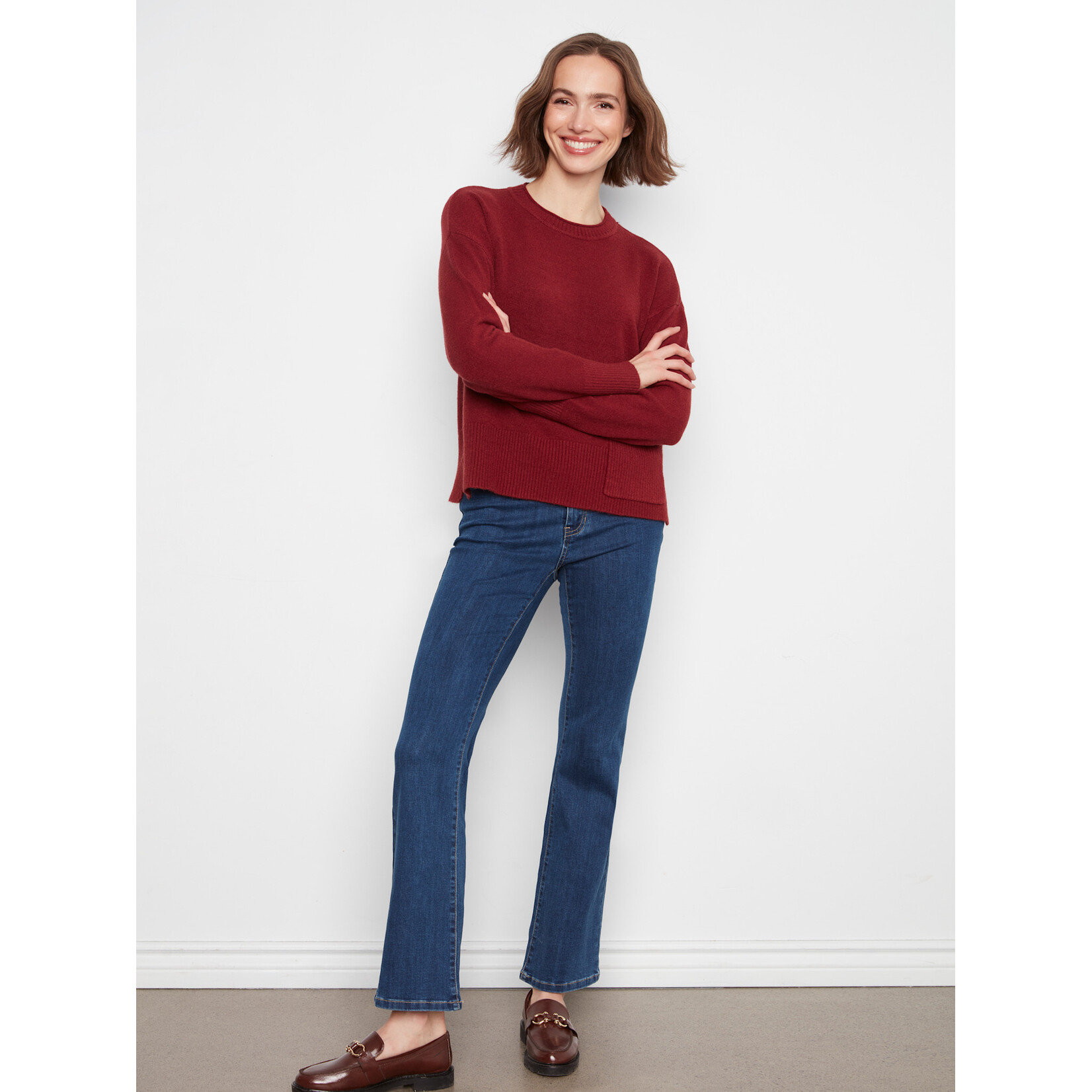 Charlie B Crew Neck Cropped Sweater