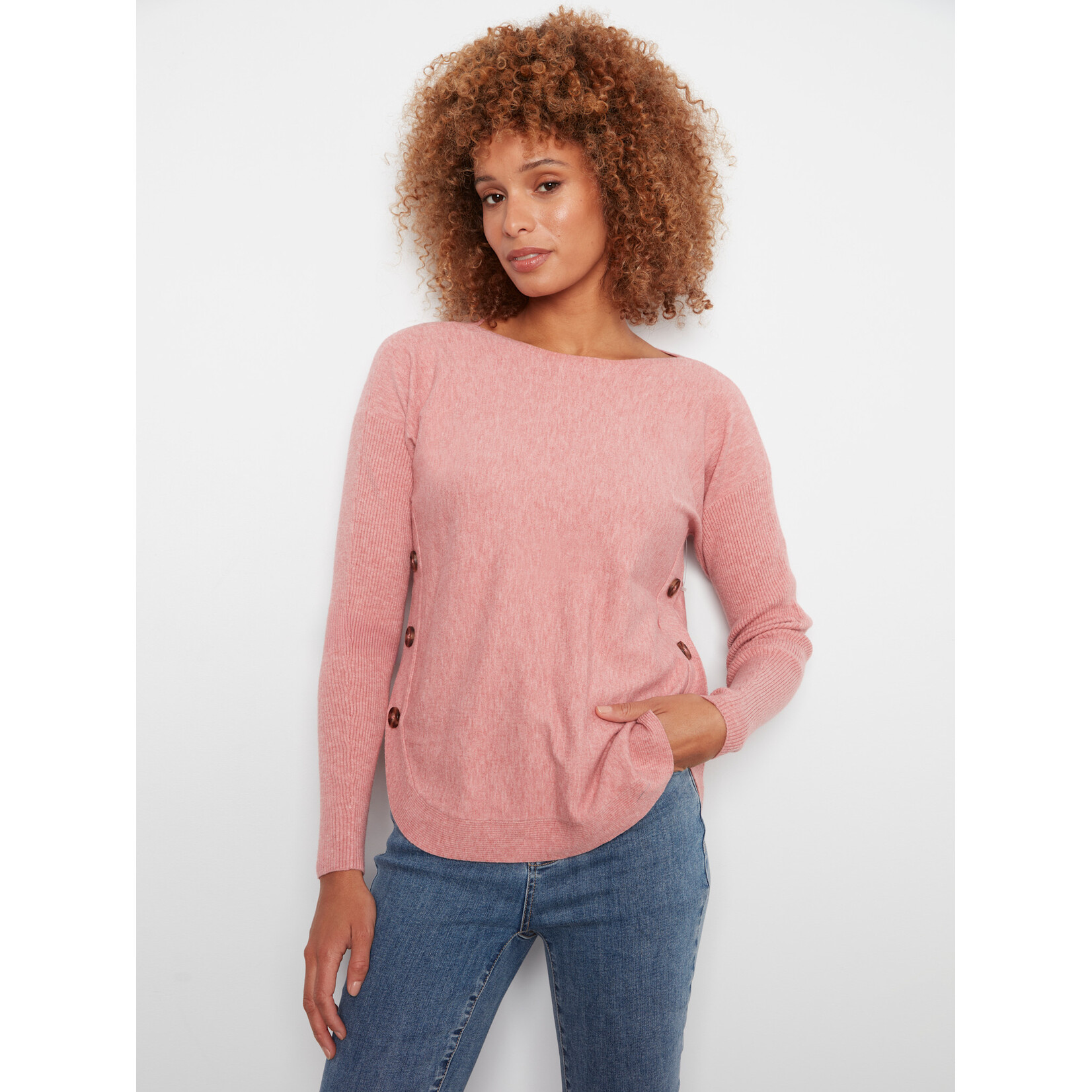 Charlie B Side Button Boat Neck Sweater