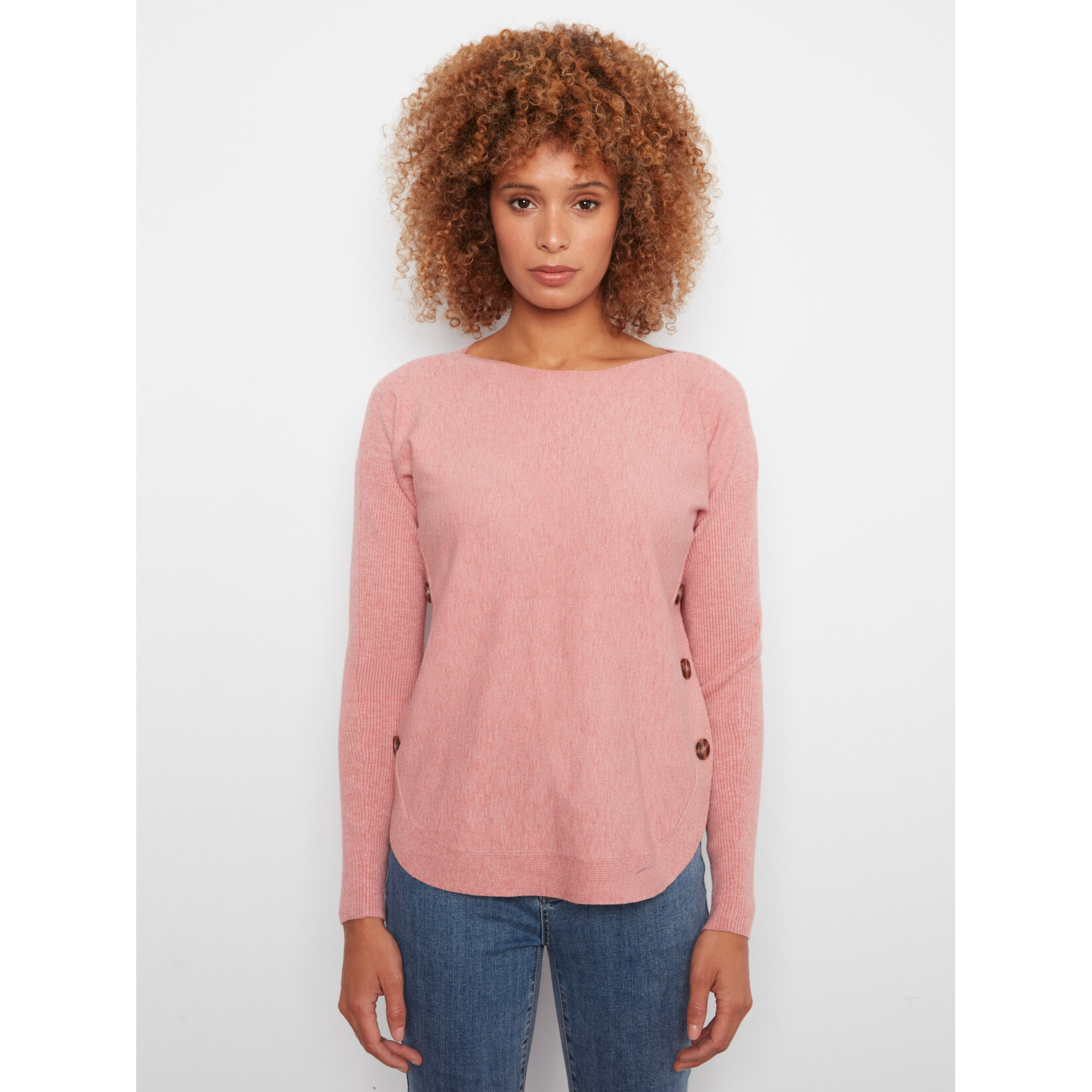 Charlie B Side Button Boat Neck Sweater