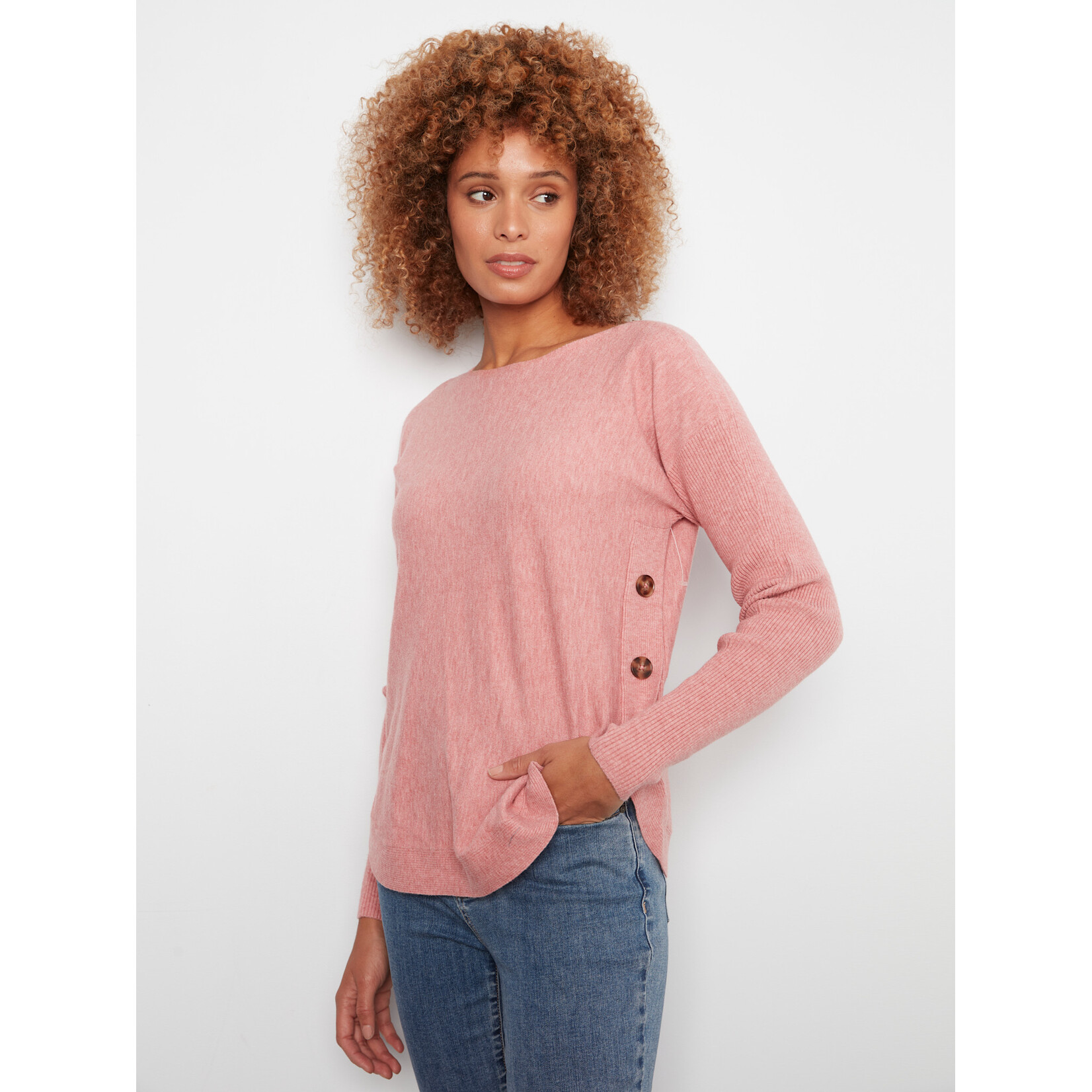 Charlie B Side Button Boat Neck Sweater
