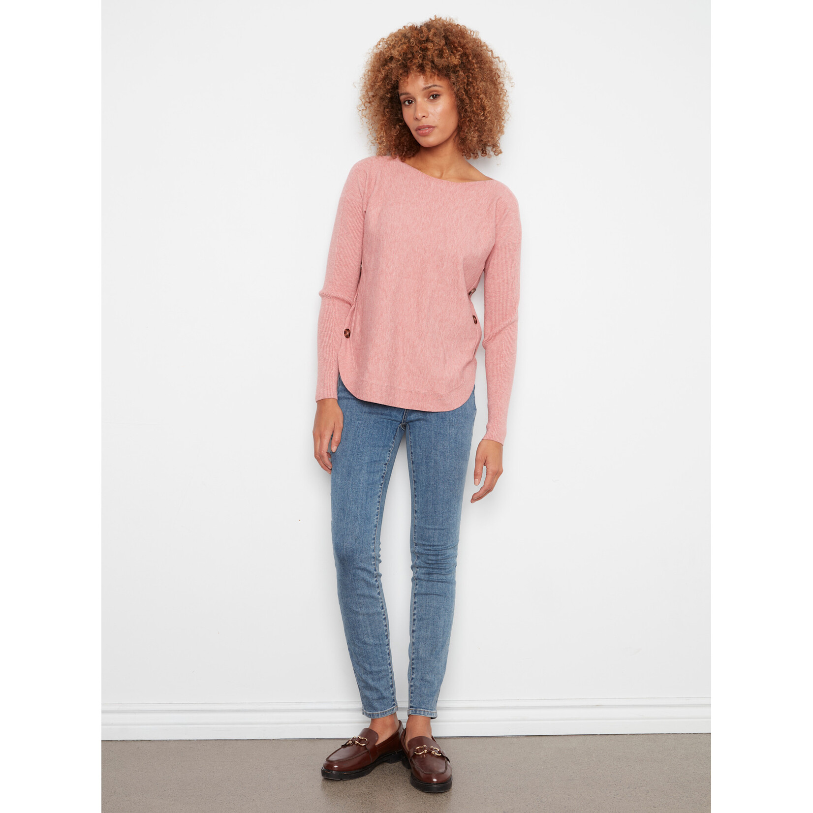 Charlie B Side Button Boat Neck Sweater