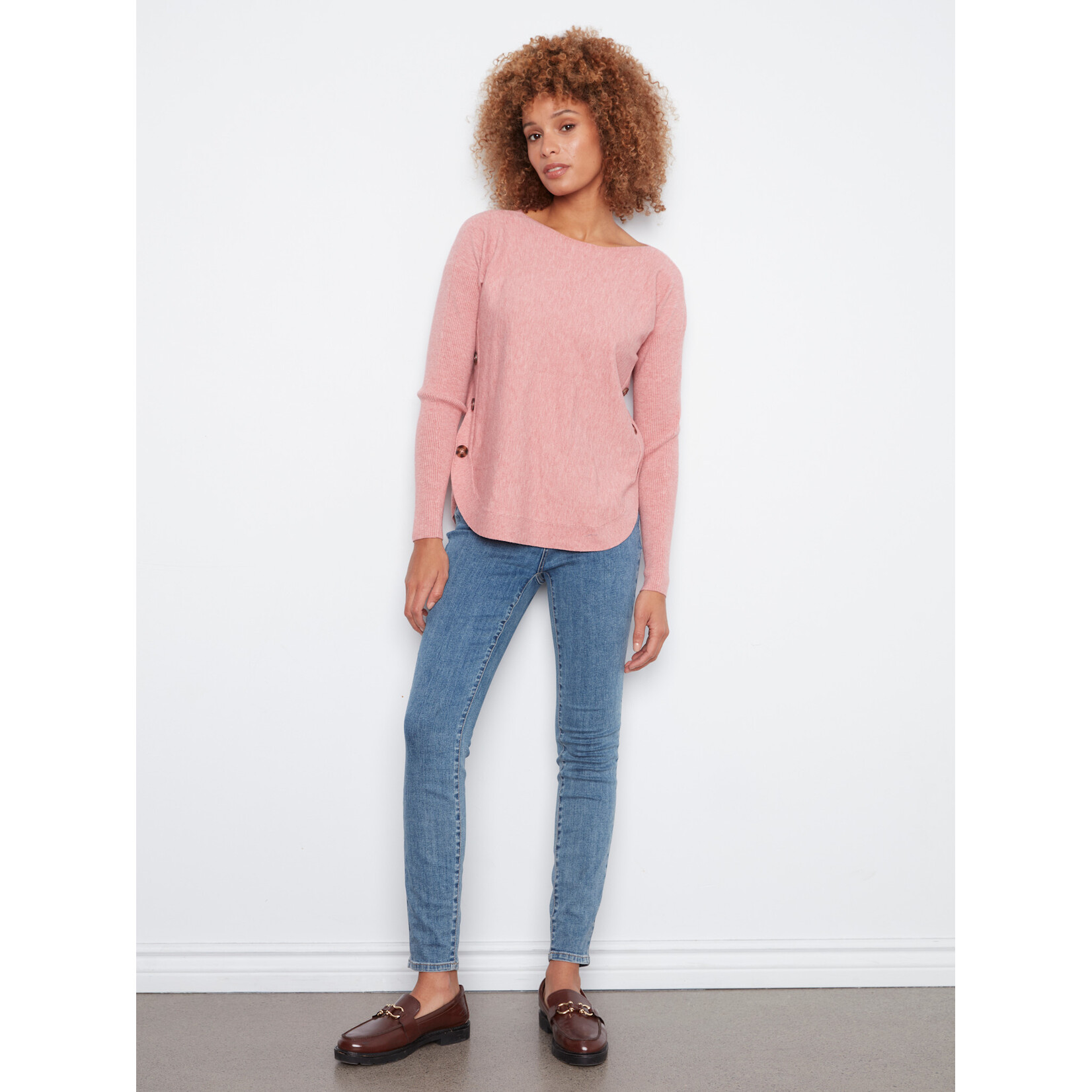 Charlie B Side Button Boat Neck Sweater