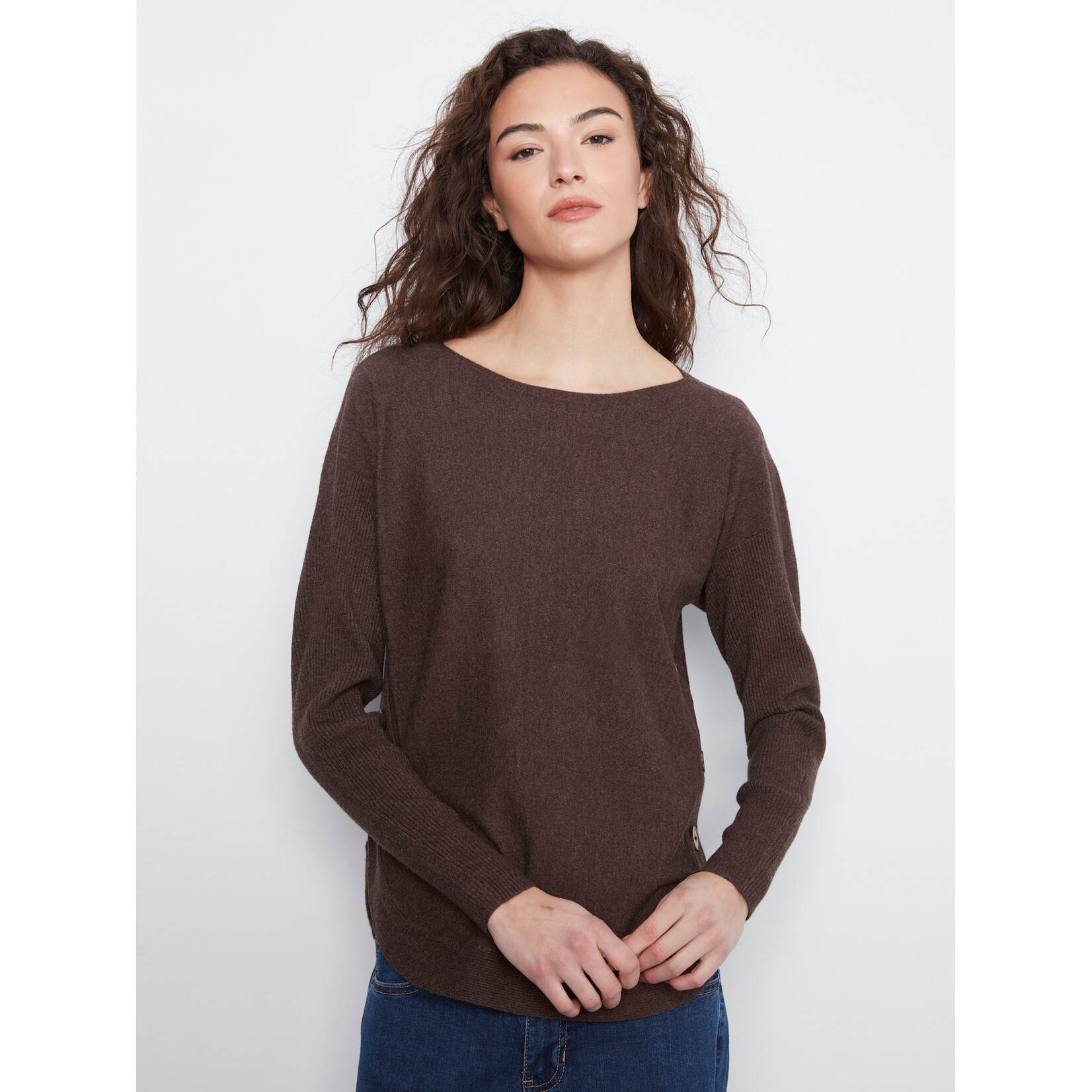 Charlie B Side Button Boat Neck Sweater