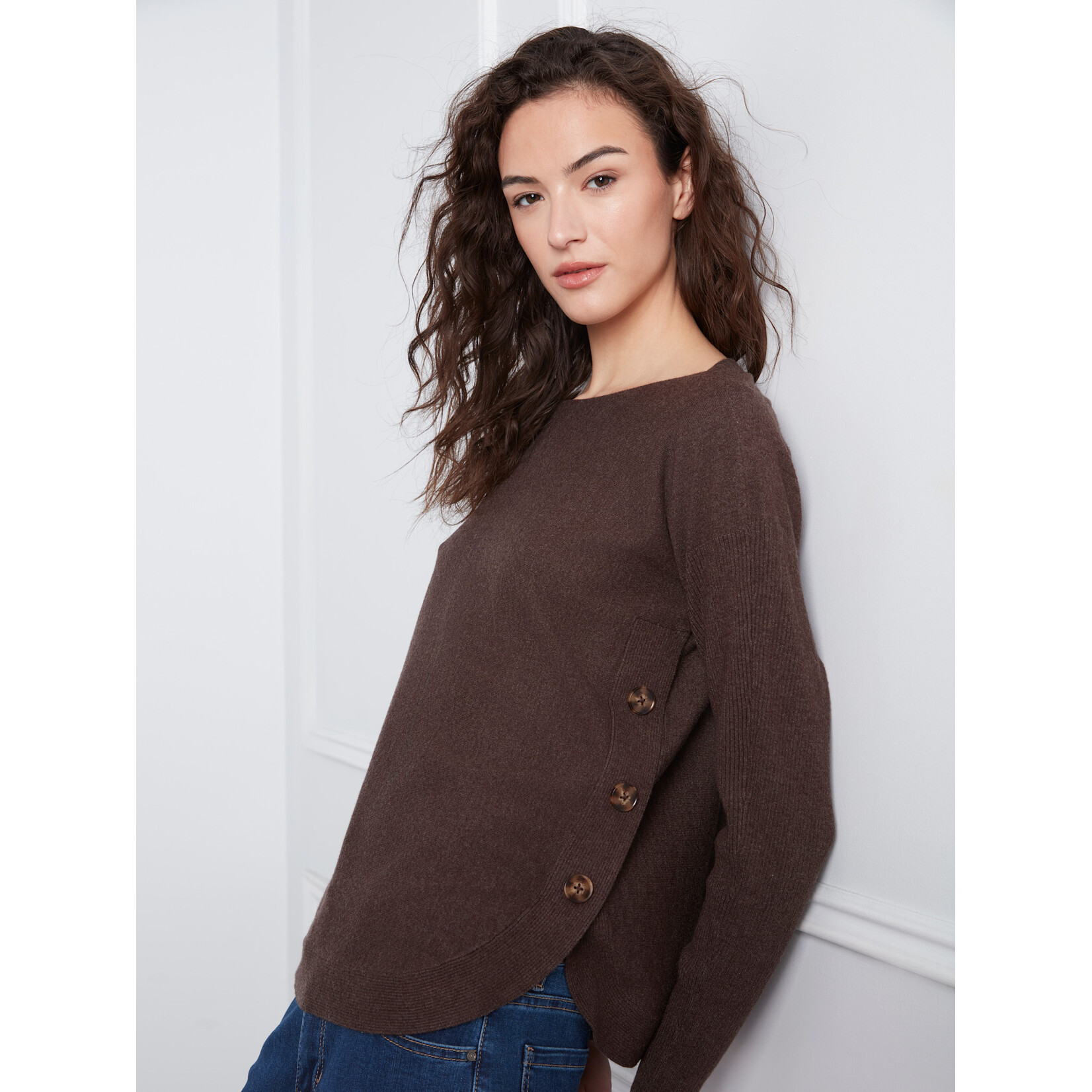 Charlie B Side Button Boat Neck Sweater