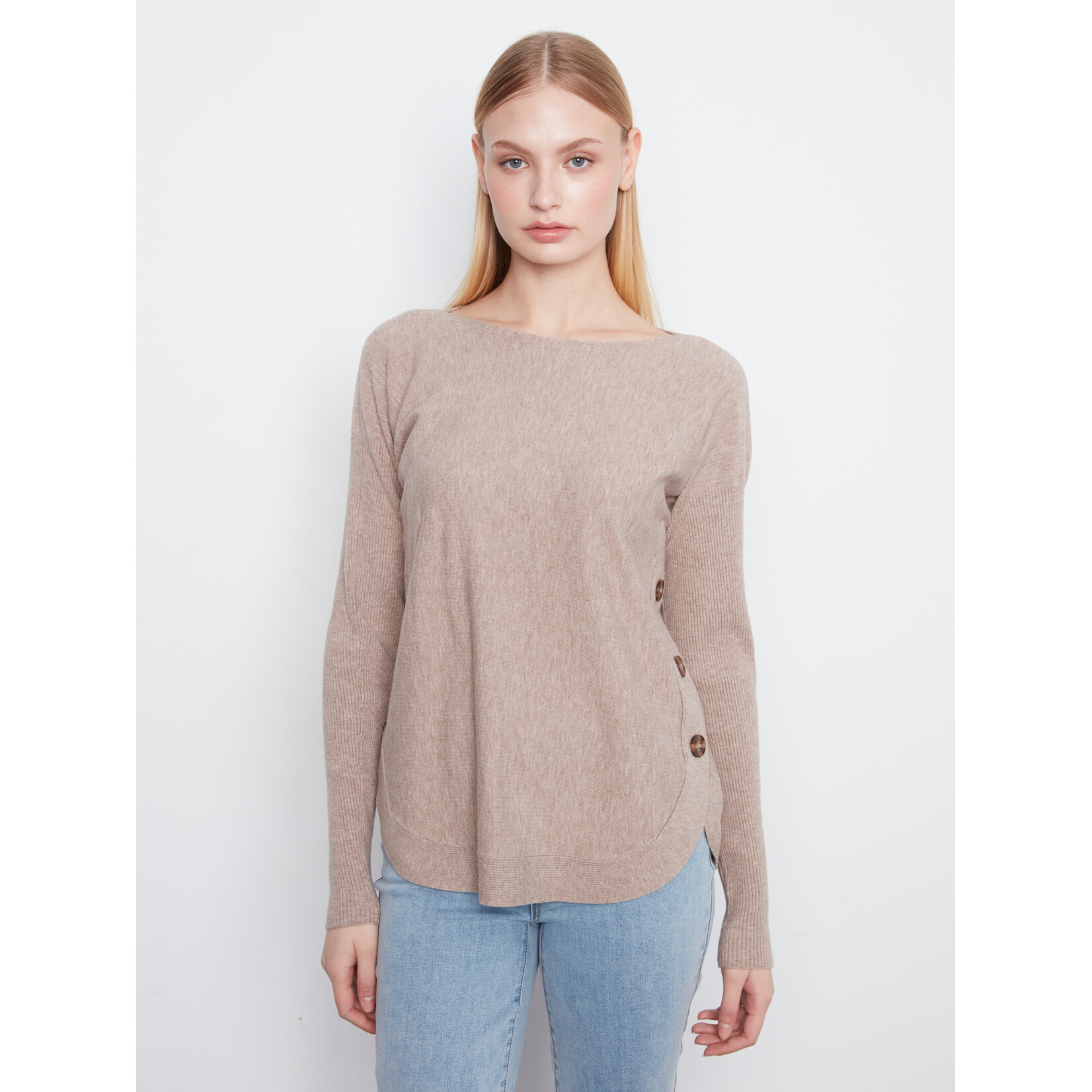 Charlie B Side Button Boat Neck Sweater