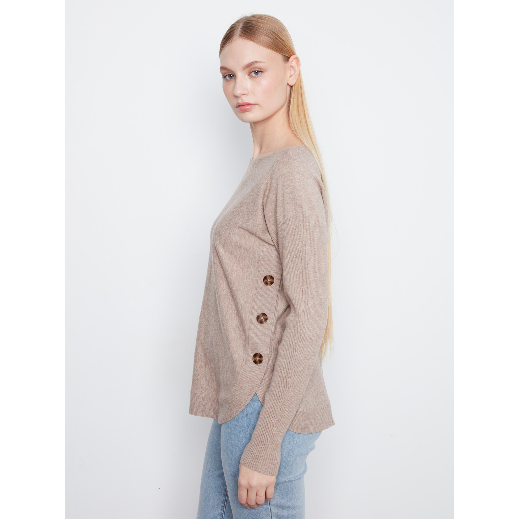 Charlie B Side Button Boat Neck Sweater