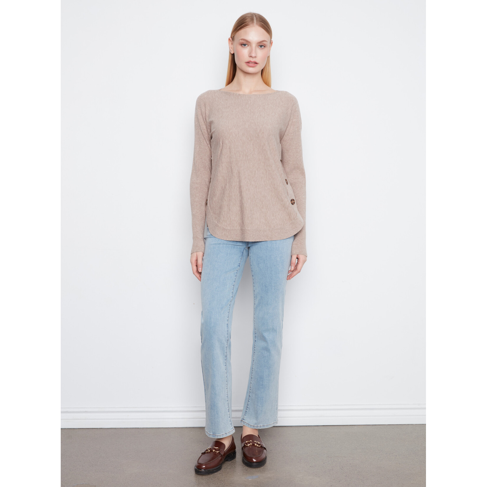 Charlie B Side Button Boat Neck Sweater