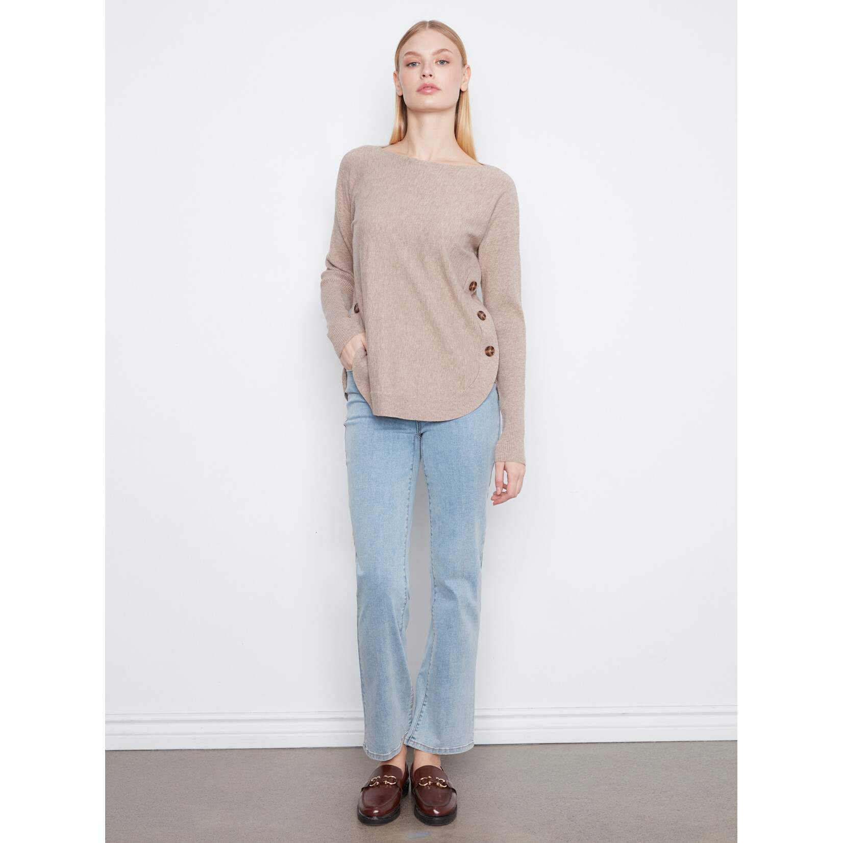 Charlie B Side Button Boat Neck Sweater