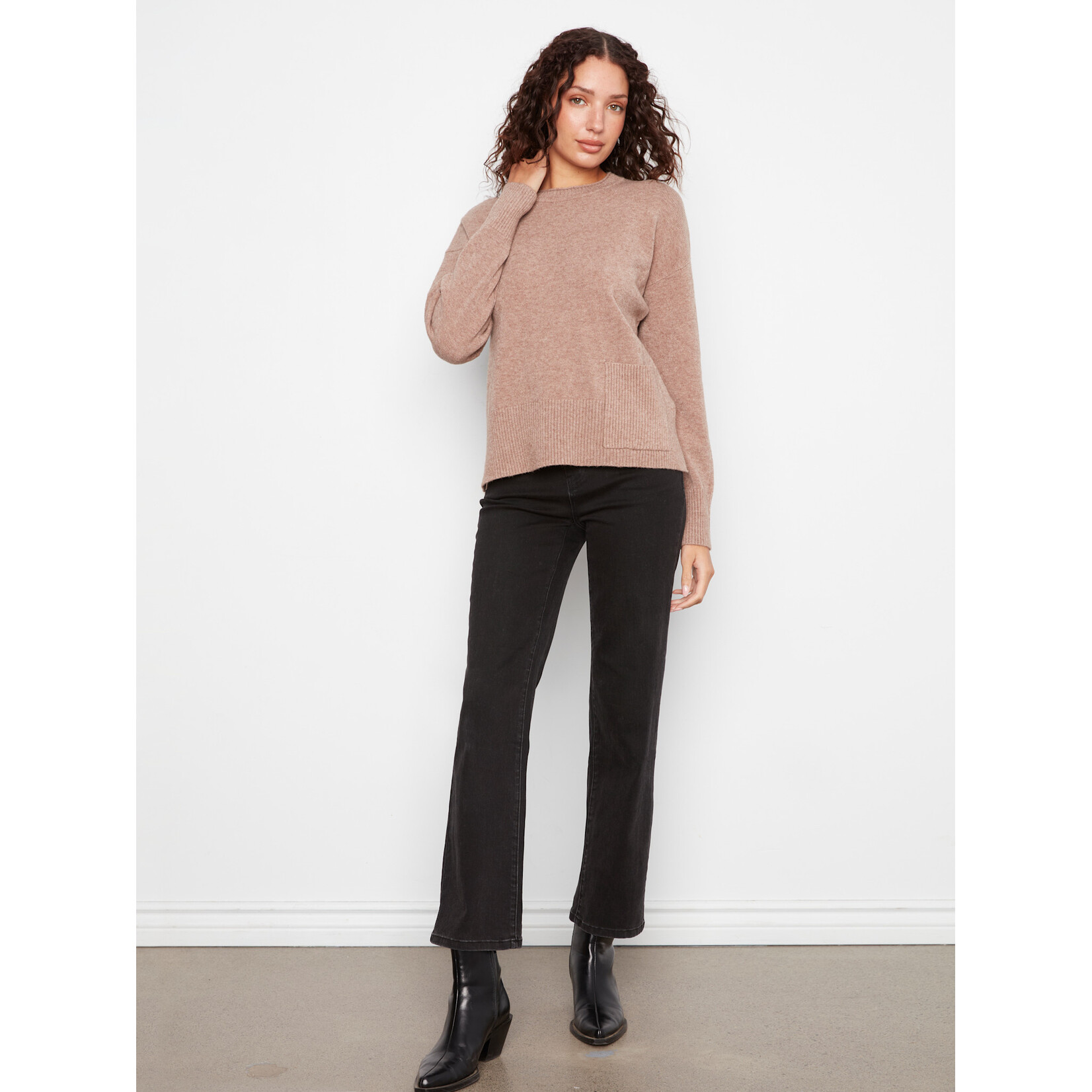 Charlie B Crew Neck Cropped Sweater
