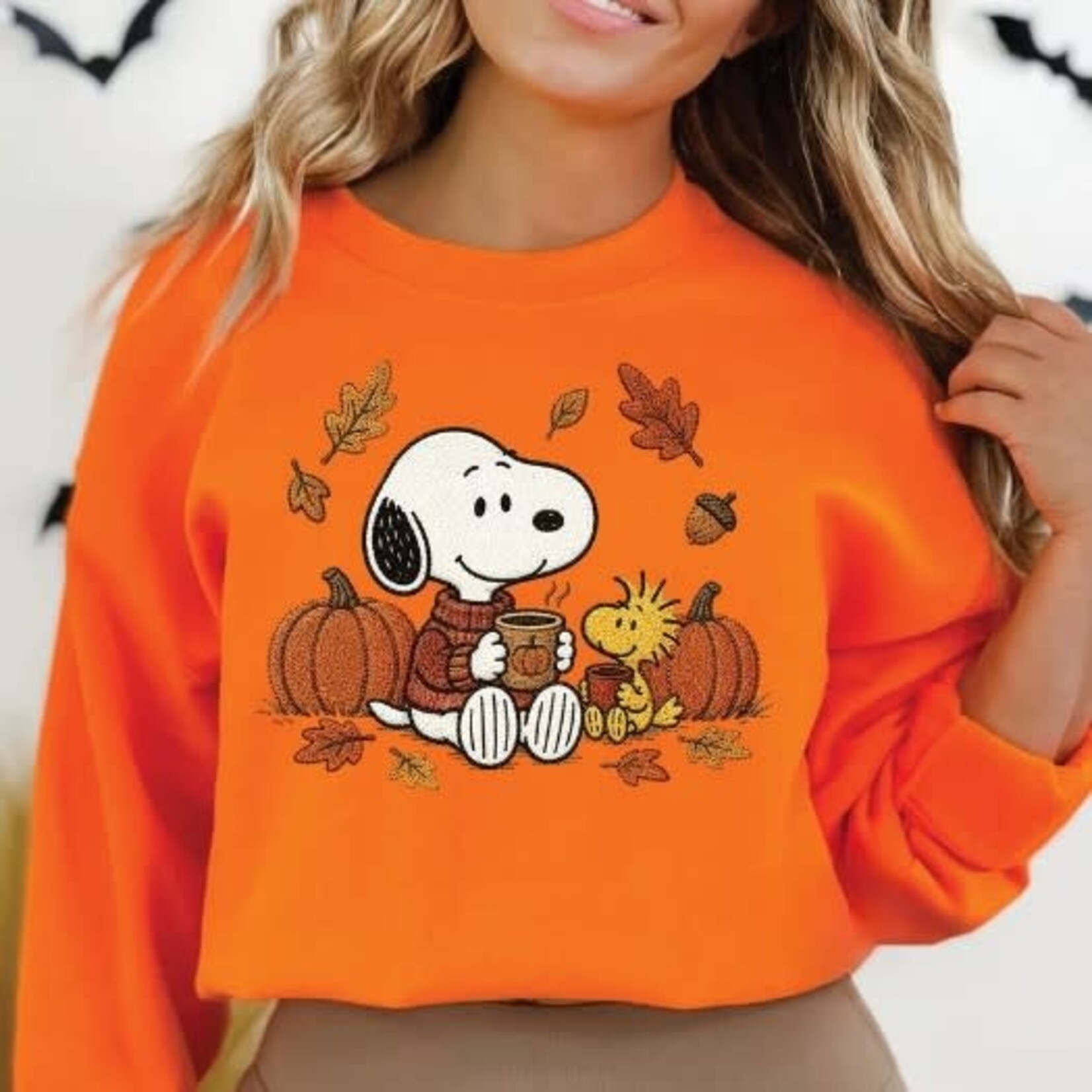 RBA Snoopy Faux Embroidery Sweatshirt Orange