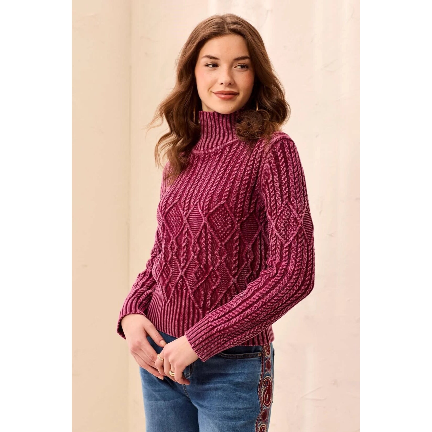 Tribal Special Wash Mock Neck Sweater