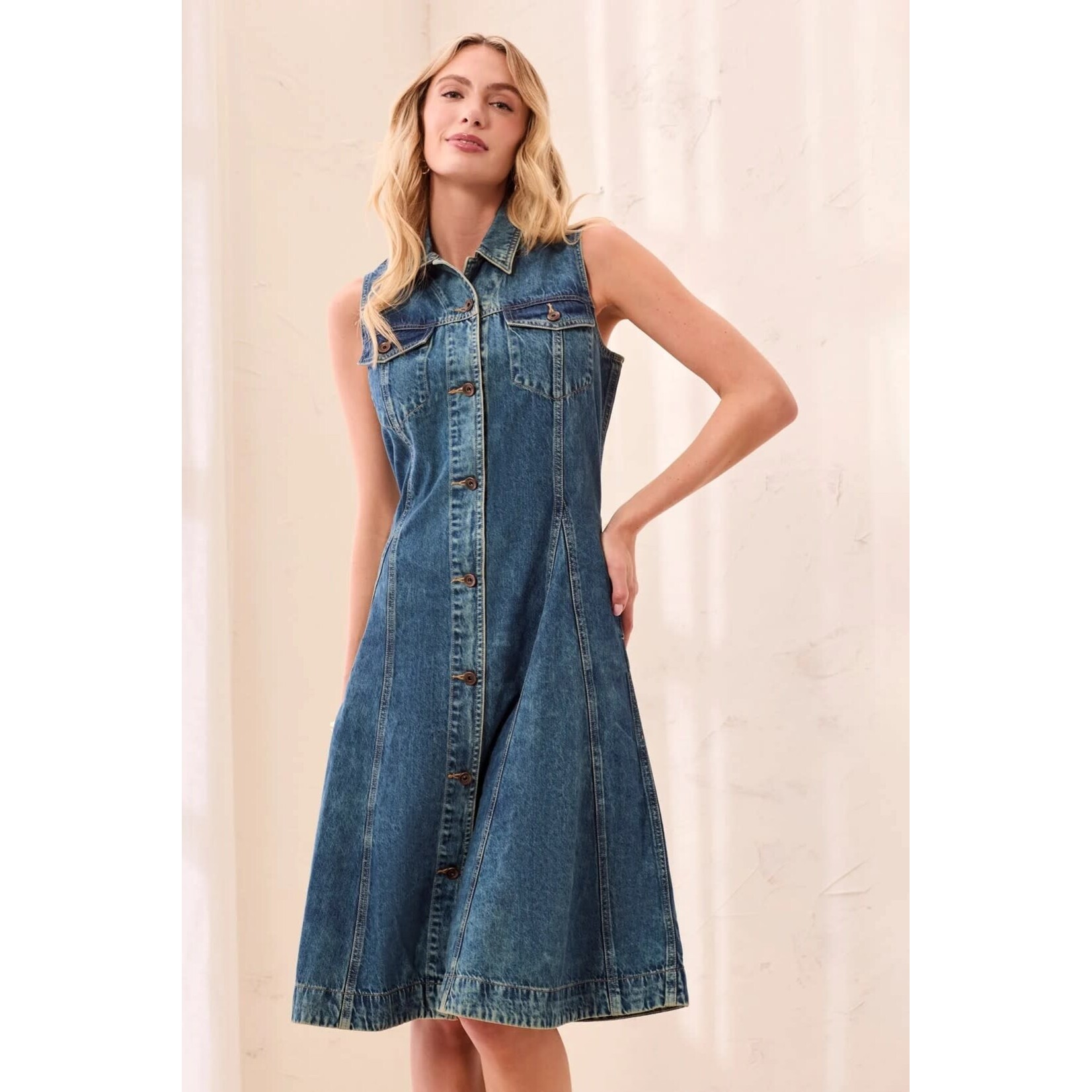 Tribal Flowy Denim Dress With Inserts