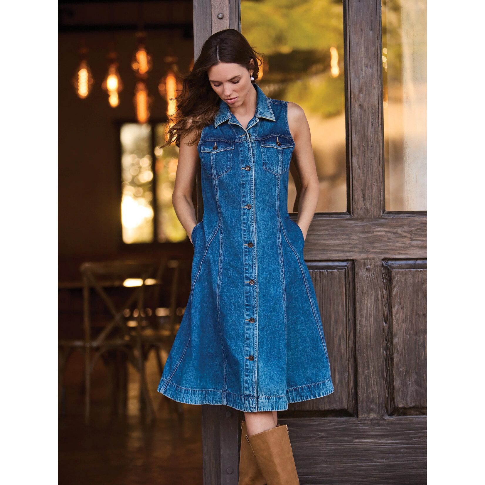 Tribal Flowy Denim Dress With Inserts