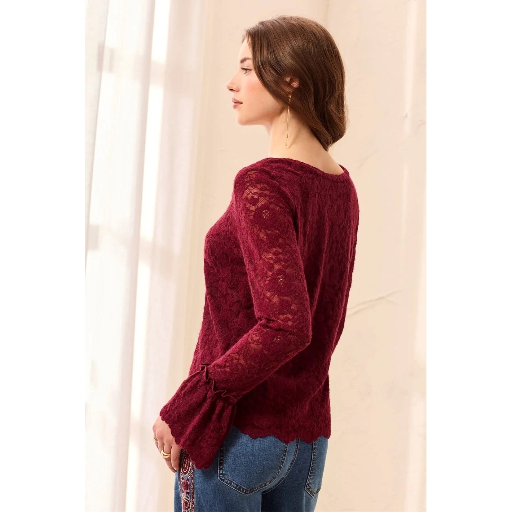 Tribal Wear 2 Ways Lined Lace Scallop Hem Top