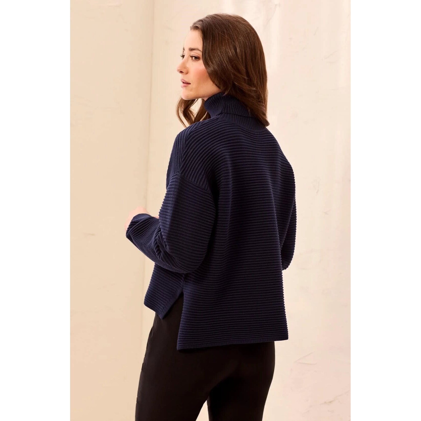Tribal Turtleneck High Low Sweater With Side Slits