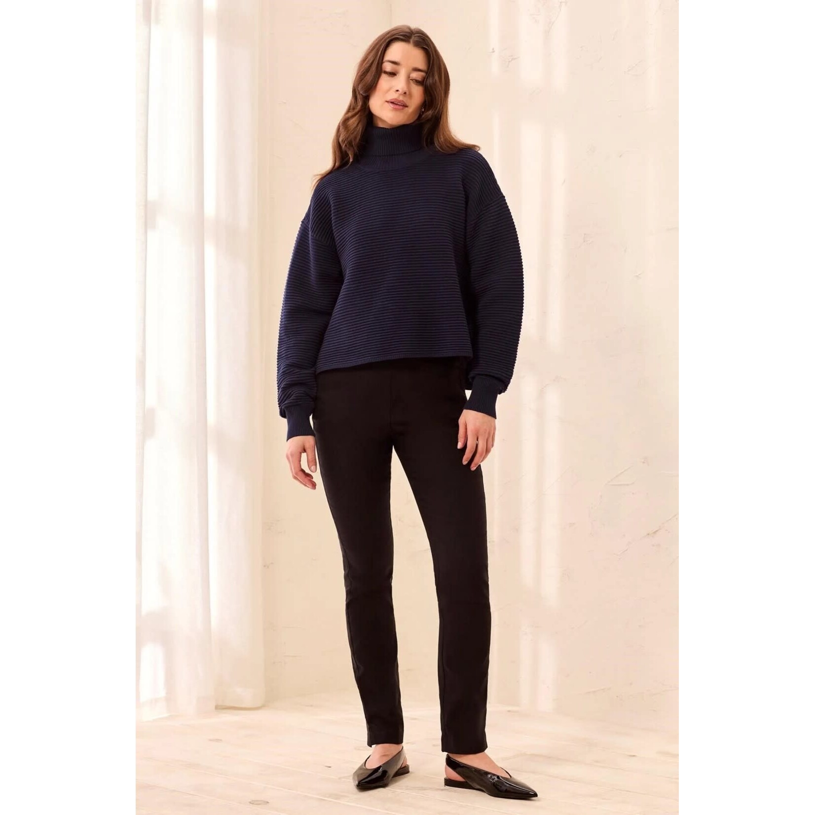 Tribal Turtleneck High Low Sweater With Side Slits