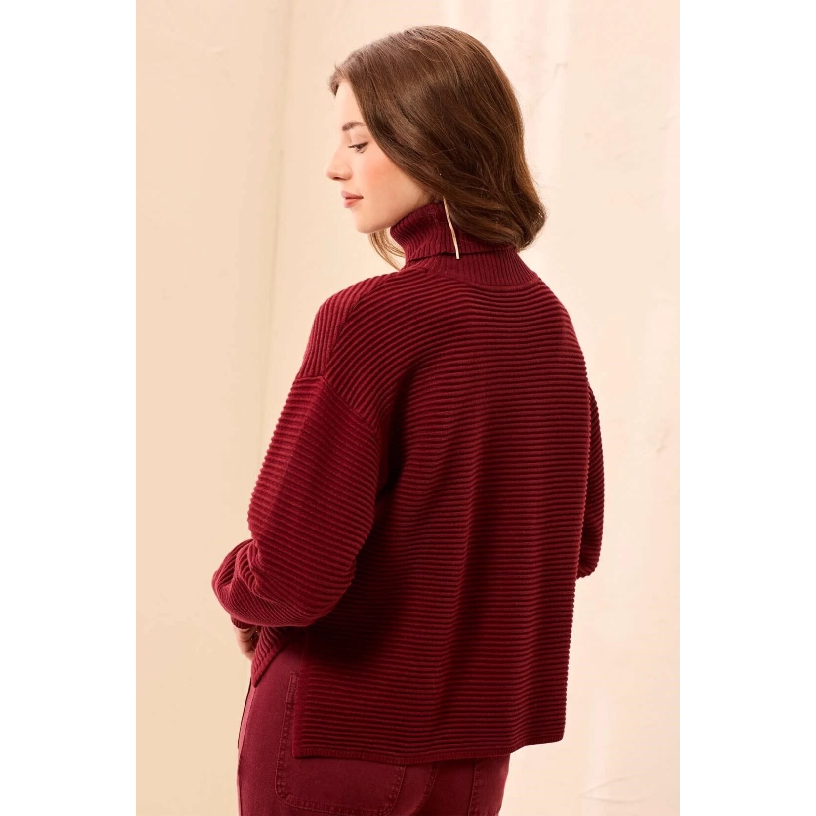 Tribal Turtleneck High Low Sweater With Side Slits