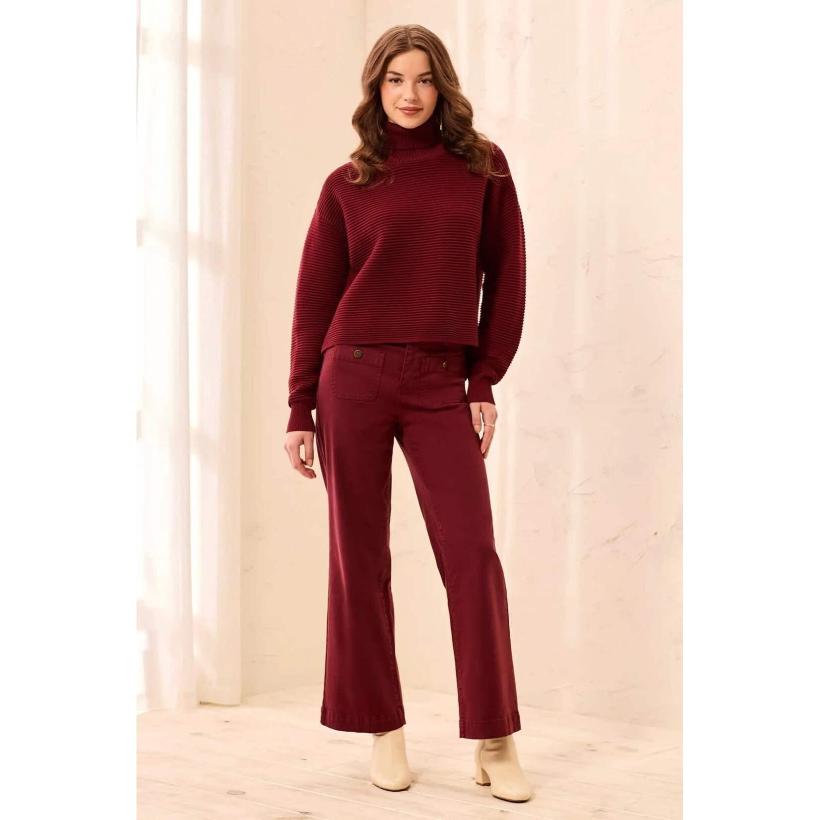 Tribal Turtleneck High Low Sweater With Side Slits