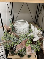 My New Favorite Thing Centerpiece White Snowflake Lantern w/Greenery and Gold Accents